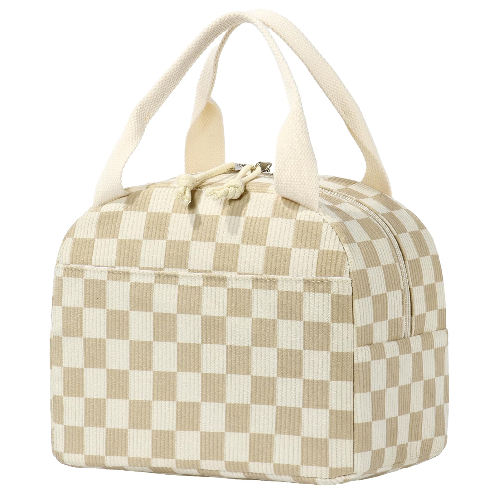 BuyCard Lunch Bag for Women,Insulated Lunch Bag for Adults, Waterproof & Oilproof Cool Bag for Work, School, Picnic & On The Go. (Brown and White Checks)