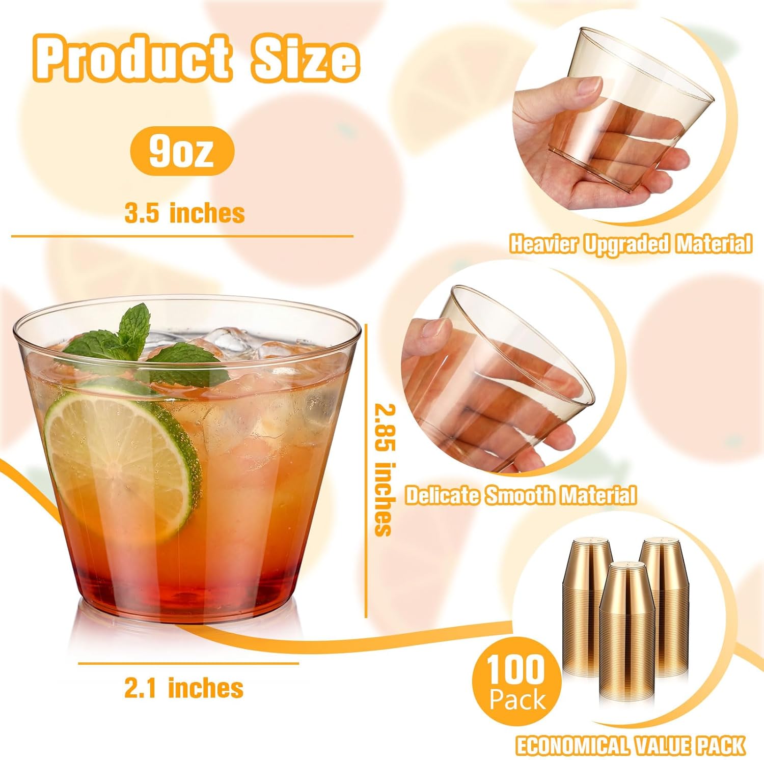 Minatee 100 Count Plastic Cups Disposable Fancy Cups Heavy Duty Wine Cocktail Glasses for Mother's Day, Wedding, Graduation, and Birthday Party Plastic Drinking Tumblers(Brown,9 oz)