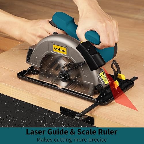 Miniatura 5 de Enventor Sierra circular cableada, sierras circulares eléctricas de 11A de 7-14 pulgadas con guía láser, sierras de 2 cuchillas (40T24T),
