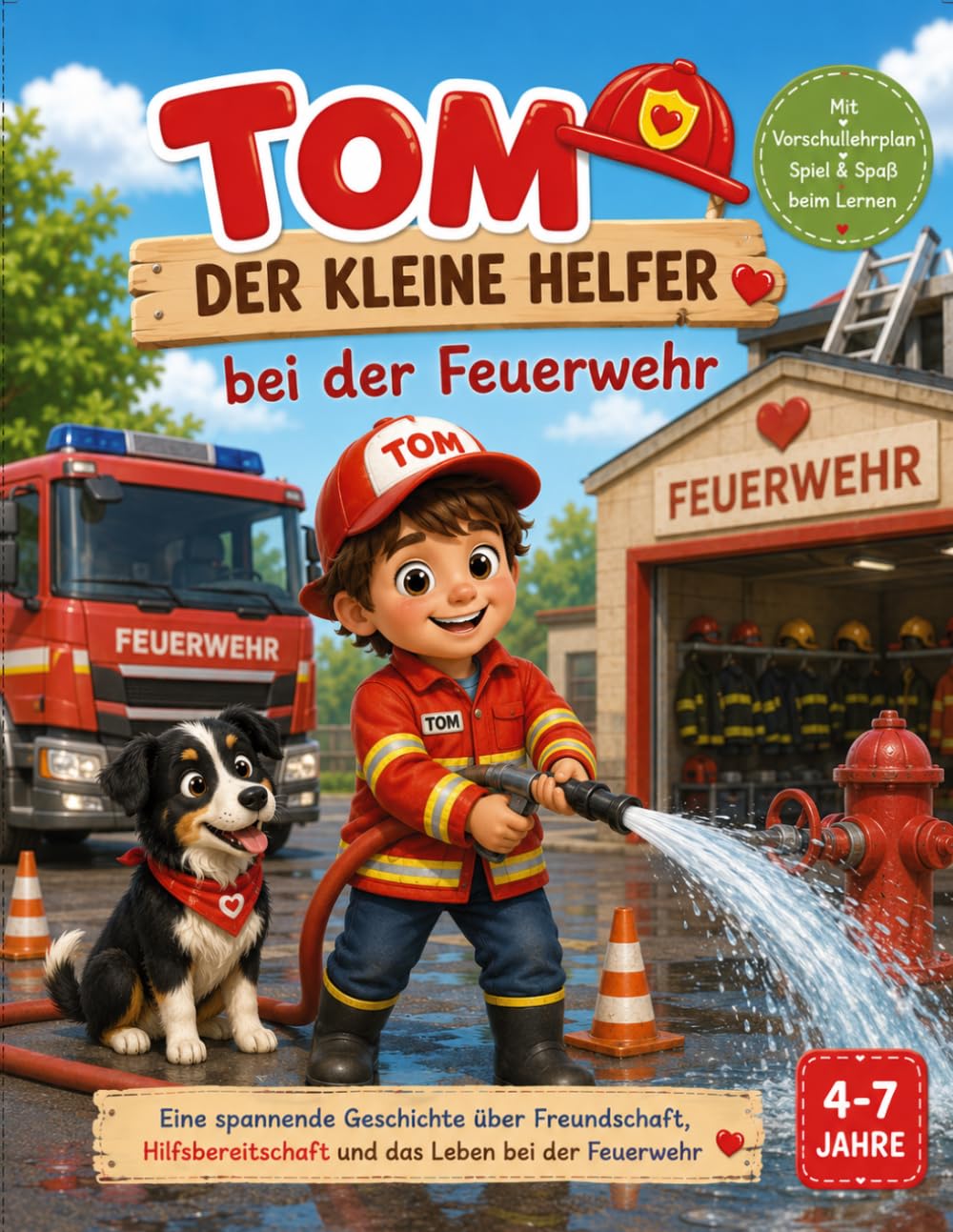 Tom der kleine Helfer bei der Feuerwehr: Male, Rätsel und Lernen mit Tom-Ausmalbilder, Labyrinthe, Suchbilder, Zählspiele, Buchstaben A-Z und spannende Abeteuer bei der Feuerwehr