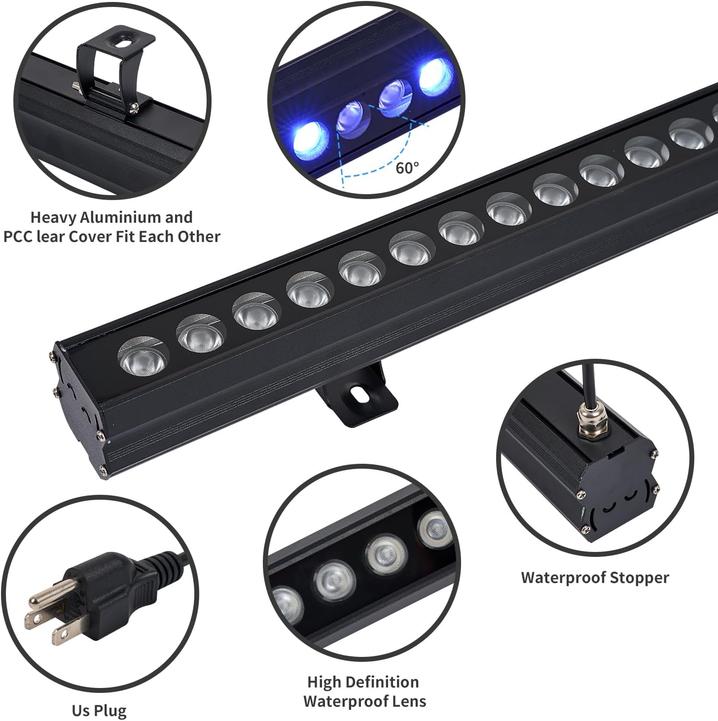 2 Pack RGBW Wall Washer Light 100W Outdoor LED Lights, IP67 Waterproof Landscape Linear Lighting, 2000Lm 85-265V Wall Light Bar with Remote Control & Dimmable For Commercial Building Facade(Plug in)