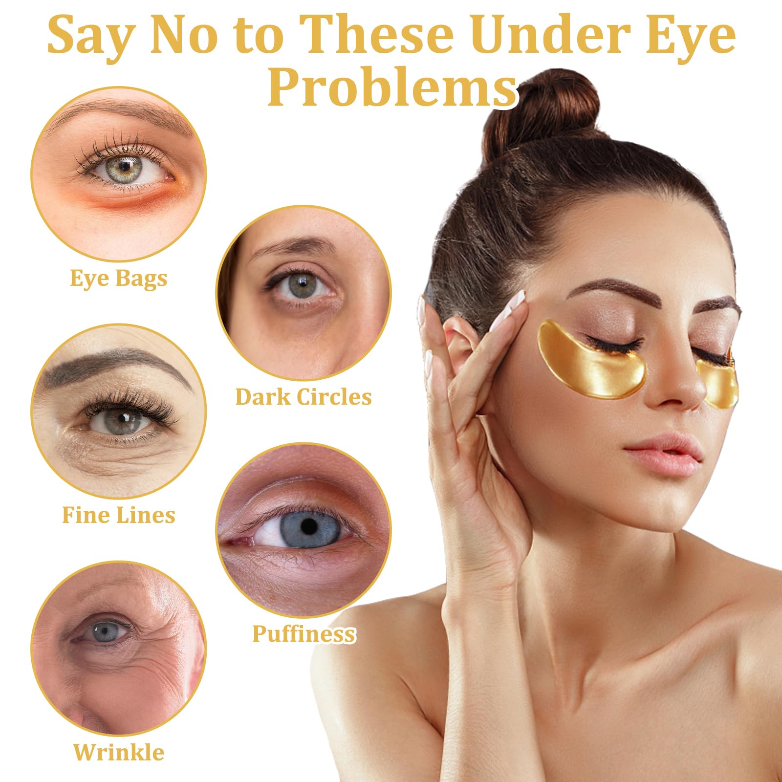 24K Gold Eye Mask 50Pairs Collagen Under Eye Mask Patches,Under Eyes Gel Patches,Eyes Masks Skincare for Remove eye Bags,Puffiness&Wrinkles Anti-Aging,Hydrating&Brightening,eye Gel Pads for Women Men - Image 2