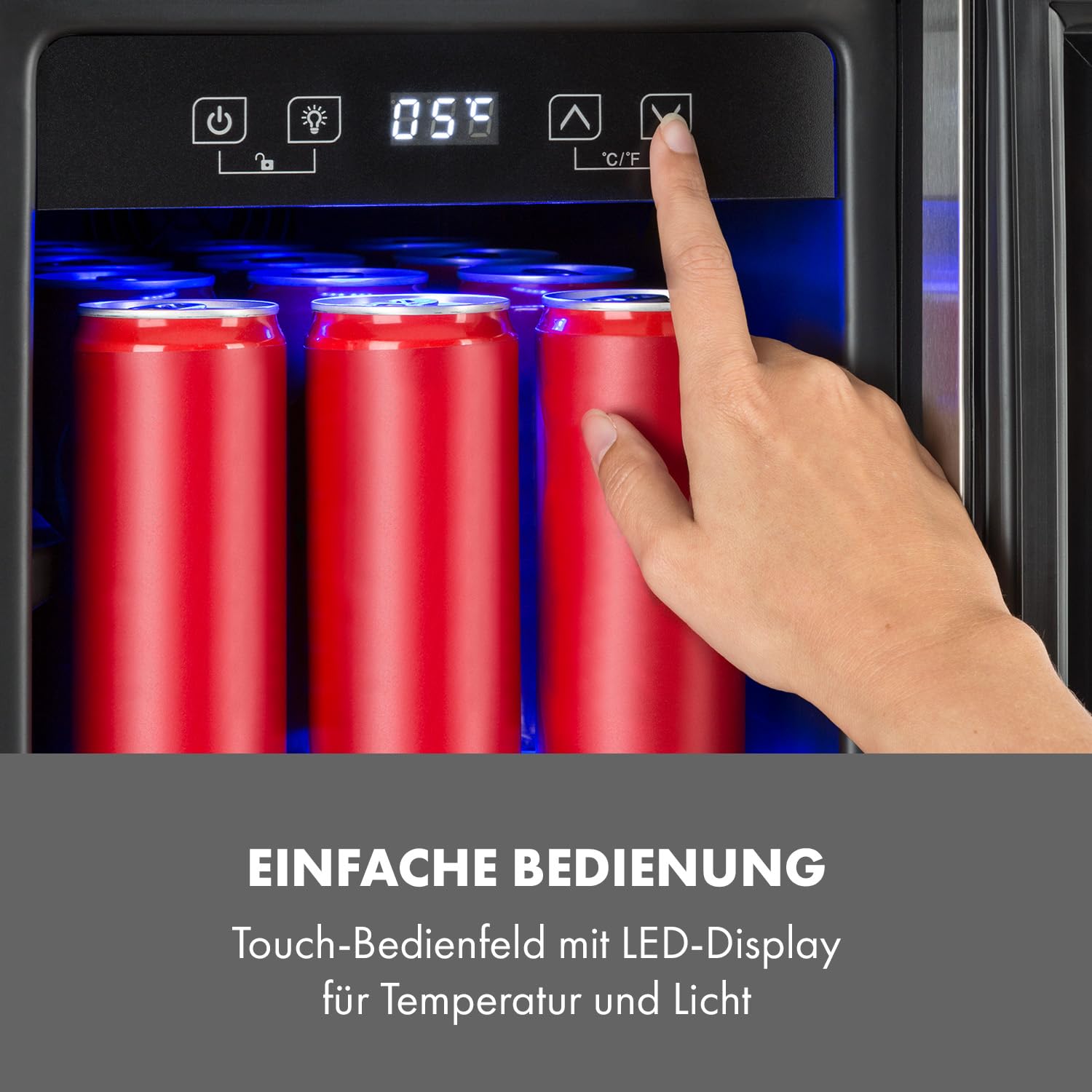 Klarstein Beerlager 56 Getränkekühlschrank, 56 Liter, 20 Flaschen, Glastür mit Edelstahlrahmen, Temperatur 0-10 °C, schwarz