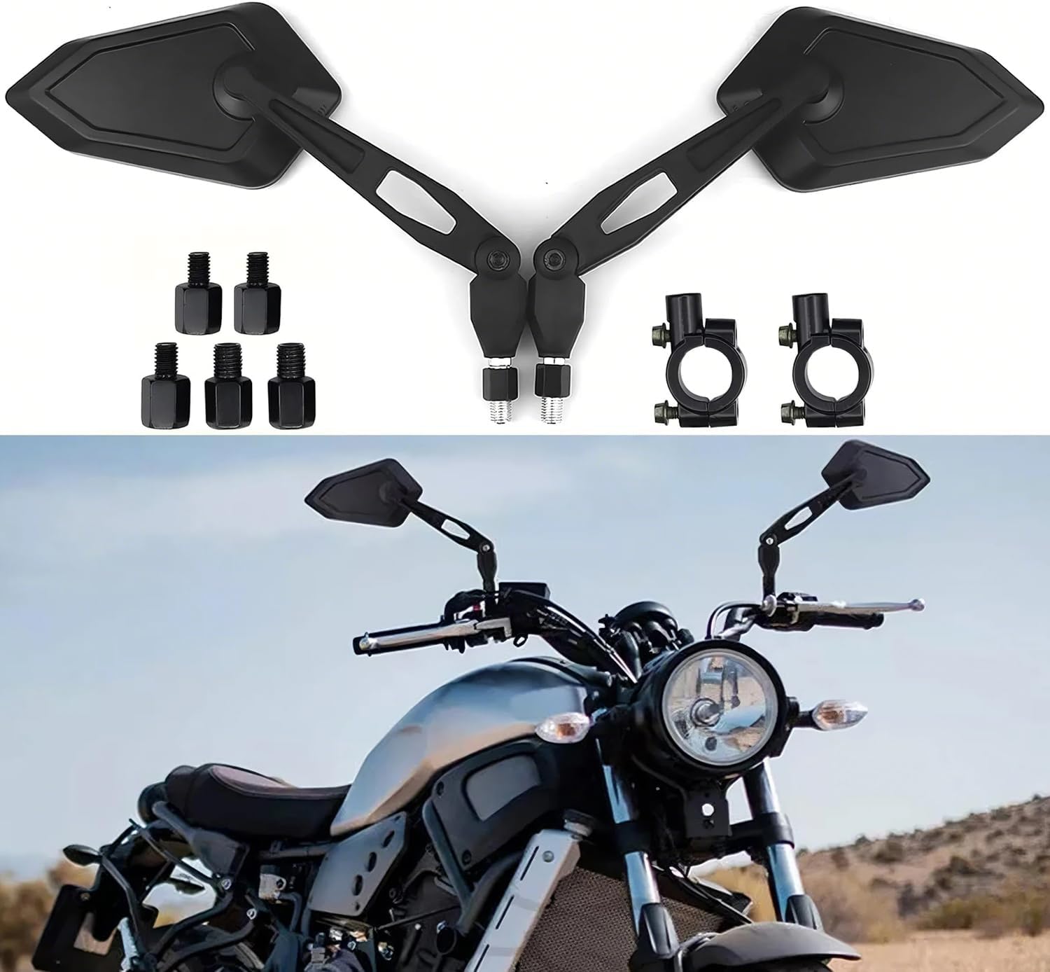 Rétroviseurs de Moto Guidon Universels 7/8" 22mm, M8 M10 Rétroviseurs Latéraux Moto Compatible avec MT09 MT07 Touring Street Bike Yamaha Suzuki Cruiser chopper ATV Custon