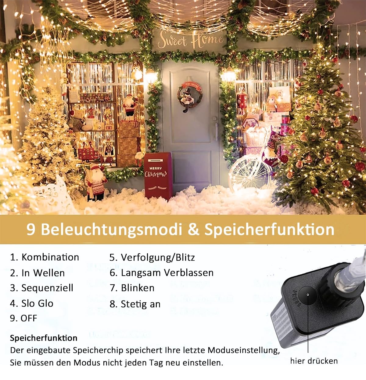 Rate Luminosa Esterno 3m x 2m 208 LED Rete Luci Albero di Natale | 8 Modalità Luci da Esterno Natalizie Impermeabile Catene Luminose per Natalizie Interno Esterno Decorazioni