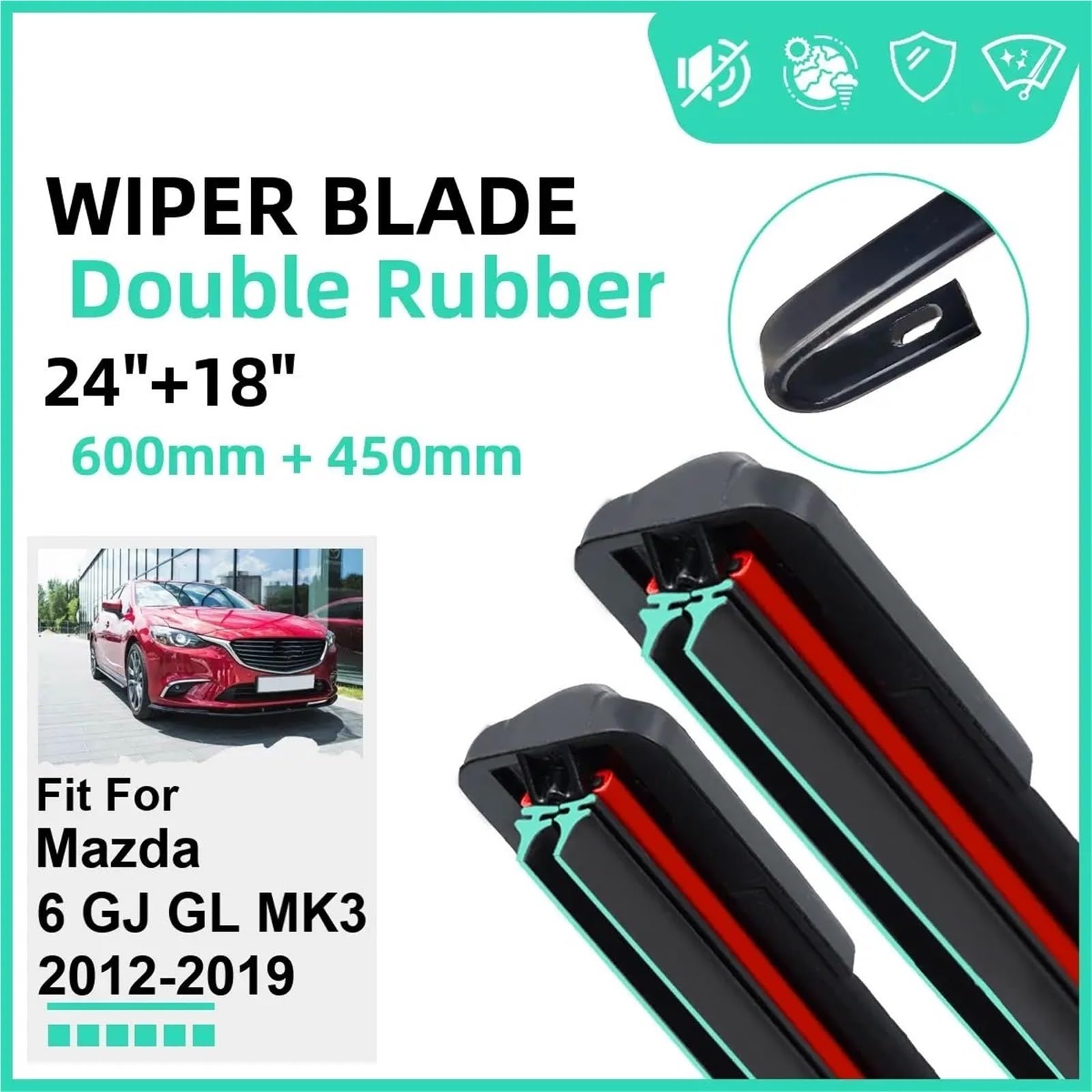 Pioggia Tergicristalli Kit Adatto per Mazda 6 GJ GL MK3 2012-2019 Parabrezza Anteriore In Gomma 2017 2018 2019 Doppia Auto Tergicristallo spazzole(4PCS)