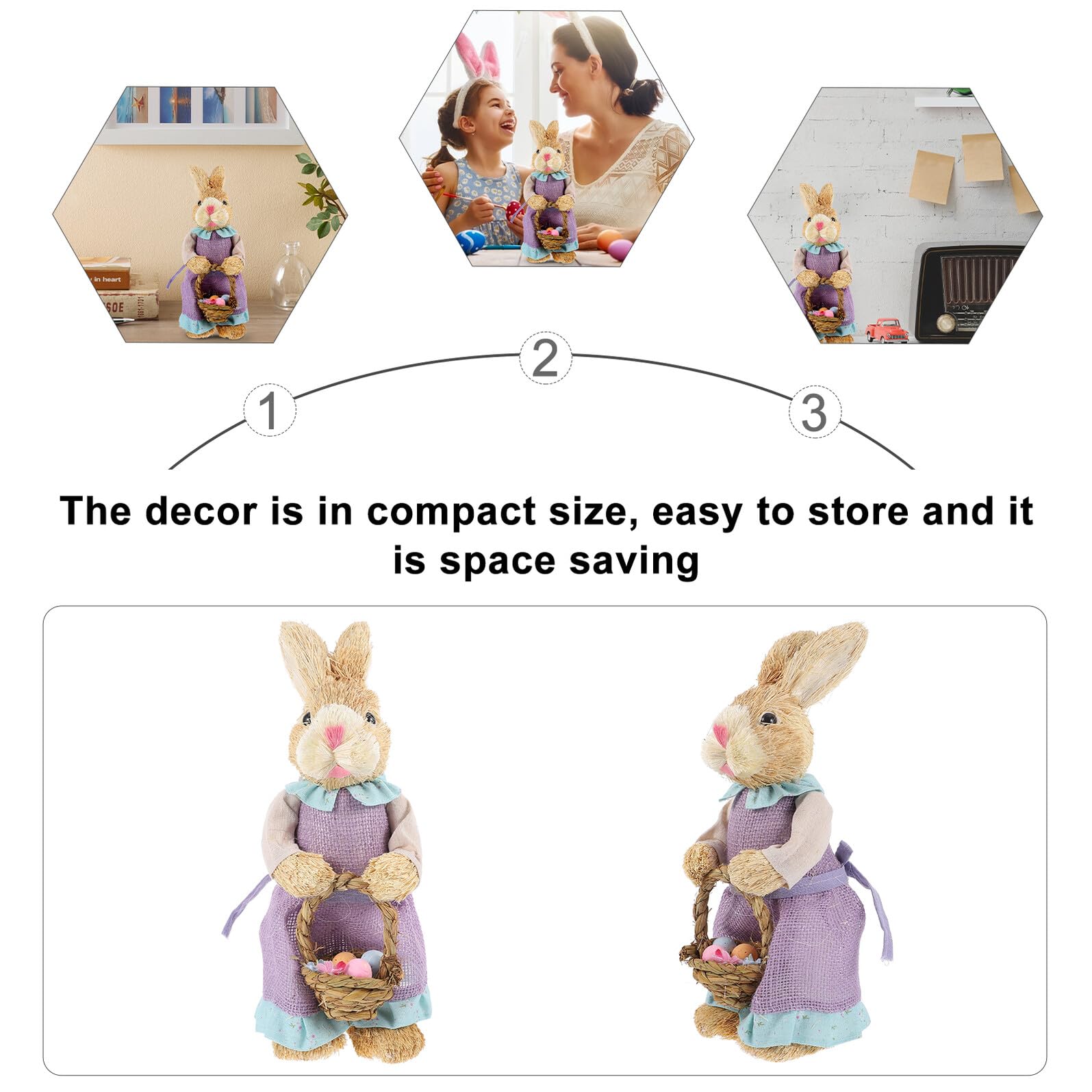 Alipis Conejo de Pascua de Paja Decorativo Adorno Hogar y Oficina Figura Artesanal de Conejito de Tamaño Mediano Diseño Rústico para Decoración de Jardín y Fiestas