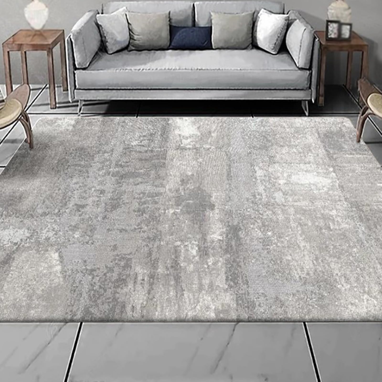 Tapis de salon moderne et lavable gris noir blanc pour maison et extérieur