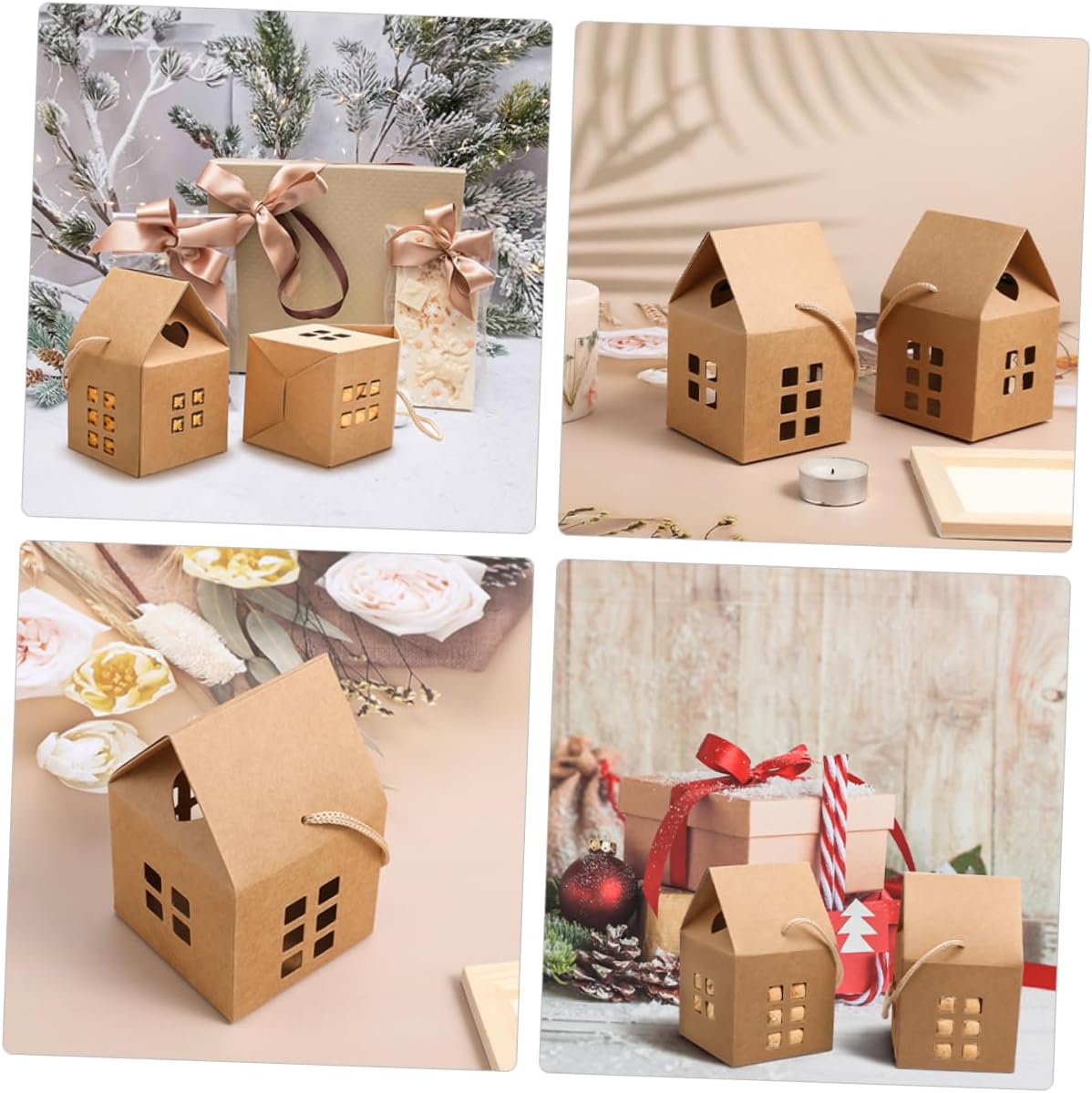 NULYLU 24pcs Handheld Hollowed House Paper Gift Boxes for Candy Cookies Treats Lightweight Multi-function Present Cases for Parties Festive Occasions