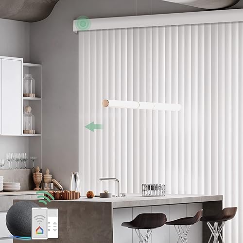 Miniatura 7 de Yoolax Persiana vertical motorizada funciona con Alexa, persianas inteligentes de filtrado de luz con control remoto, tamaño personalizado, persiana