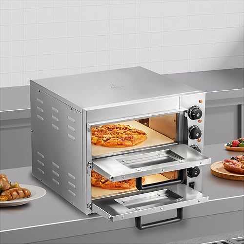Miniatura 8 de VEVOR Horno de pizza comercial, doble capa de 14 pulgadas, horno eléctrico de pizza de acero inoxidable con piedra y asa, multiuso para pizzas