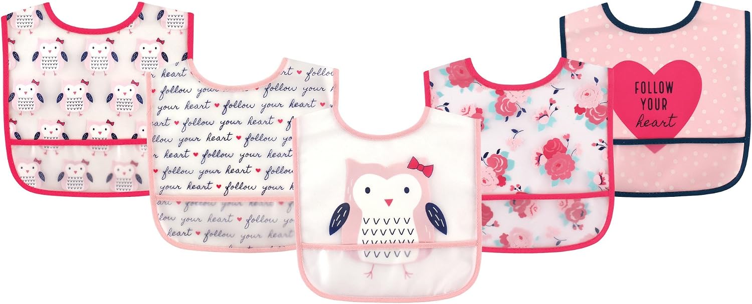 Hudson Baby Waterproof Bib with Crumb Catcher Pocket,