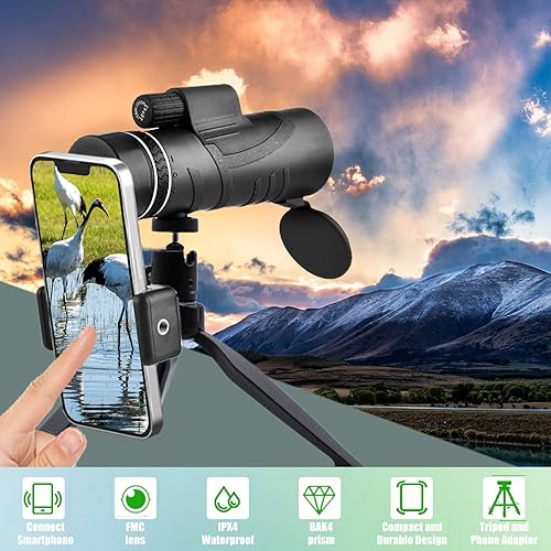 Miniatura 5 de Monocular Telescope 12x50 HD, Waterproof Telescope with Phone Holder Tripod High Powered Monocular Telescope Night Vision for Adults