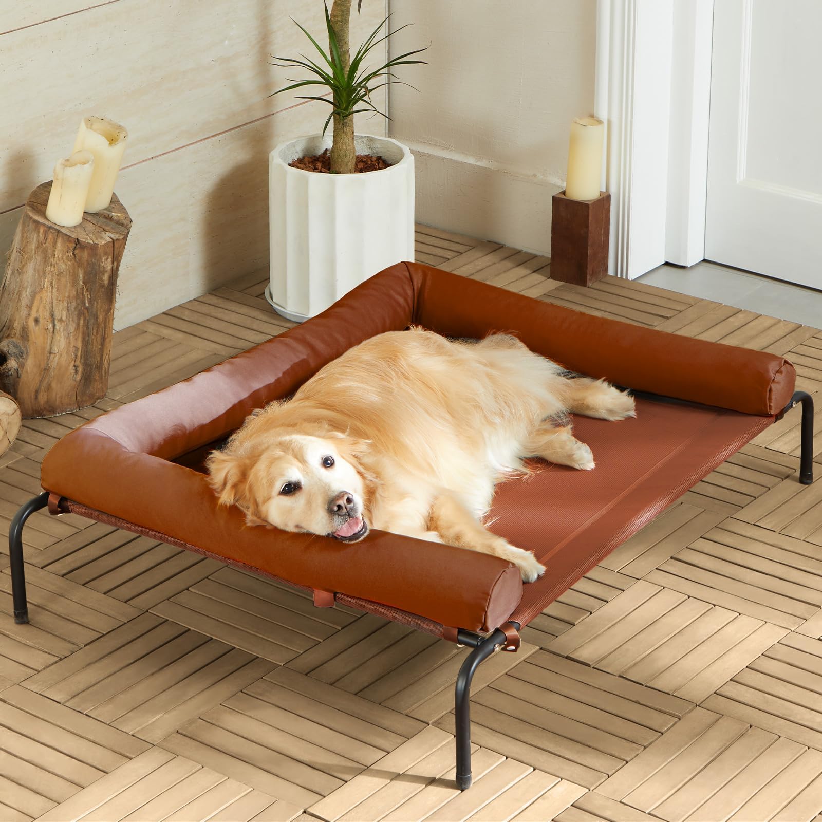 RRPETHOME Large Elevated Cooling Dog Bed,Raised Cots Beds,Outdoor Dog Bed,Chew Proof Portable Cooling Pet Cot Skid-Resistant Feet,Frame with Breathable Mesh