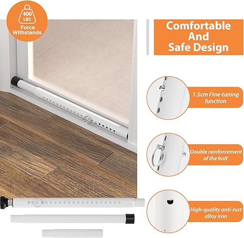 Miniatura 4 de Barra de seguridad para puerta corrediza en el interior, paquete de 2 barras de seguridad ajustables de 18 a 51 pulgadas, cerraduras de ventana
