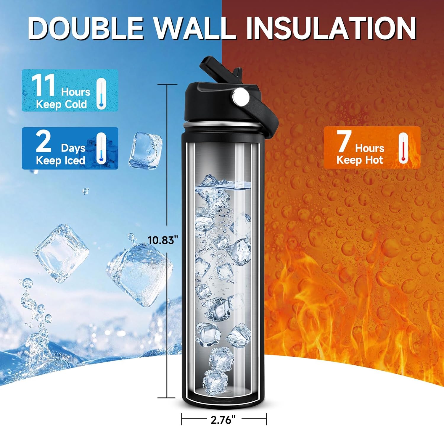 Cierto 24 oz Insulated Water Bottle with Straw, Stainless Steel Double Wall Vacuum Water Bottles with Leakproof Lid for Men Women, School Boys Girls, Fits in Car Cup Holder, Gym, Office, BPA Free -B - Image 3