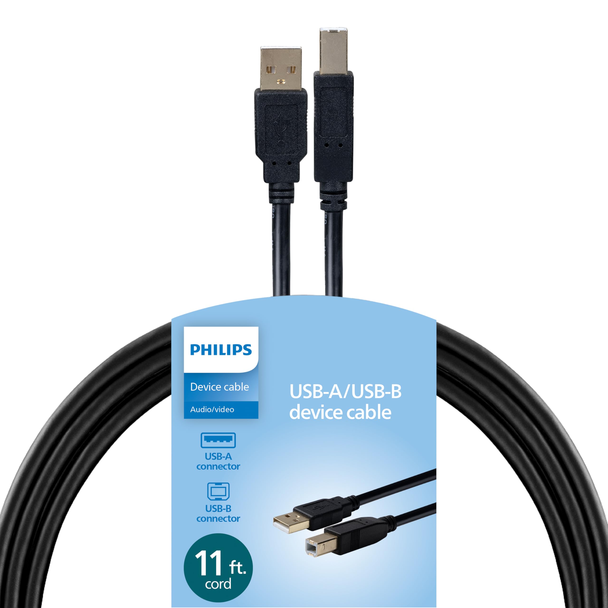 Amazon.com: Philips USB-A to USB-B Printer Cable, 11 Ft Long Cord