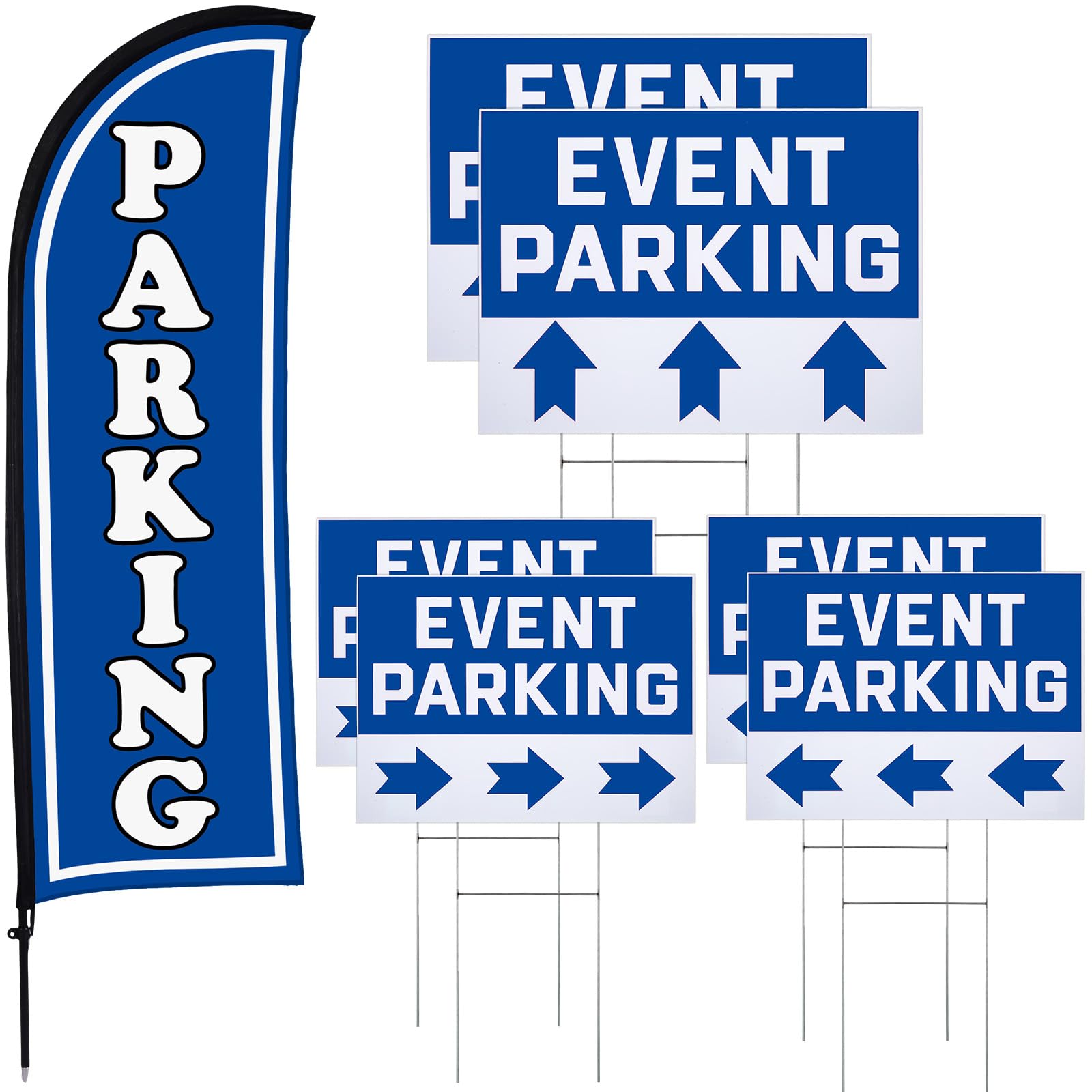 Hahafelt Parking Sign Set 1 Pack Feather Flag 6 Pack Double Sided Event Parking Arrows Signs with Metal Stakes for Yard Outside, Business Advertising, Directional Signage(Blue) — image 1