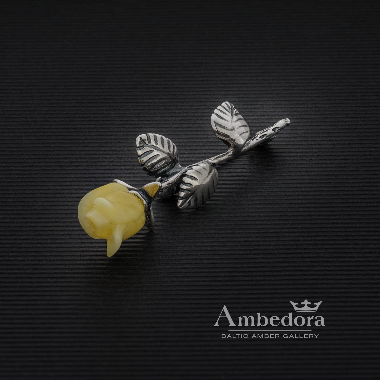 Broche en argent 925 oxydé, ambre rose sculpté à la main, petite broche en argent avec rose ambrée, 3 g, Argent sterling, Ambre