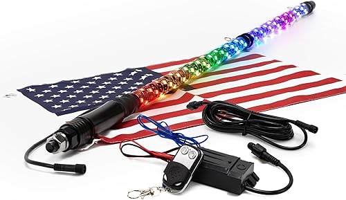 Miniatura 15 de True Mods - 2 luces led de látigo en espiral, RGB, control remoto inalámbrico RF, bandera, impermeable, antena para RZR Can-Am Polaris, SxS, 4x4