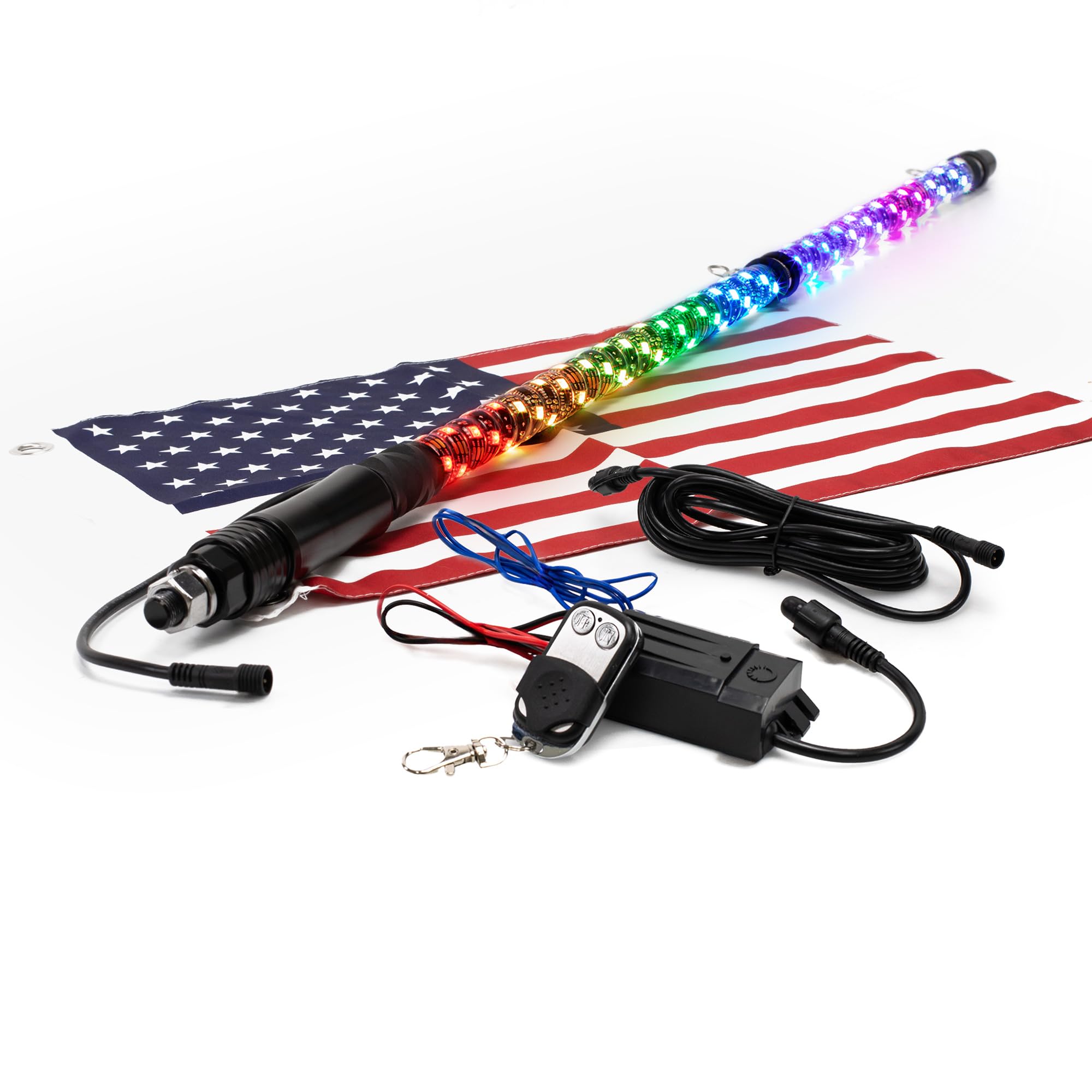 True MODS 3ft Spiral RGB LED Whip Light for UTV ATV Bluetooth App Antenna