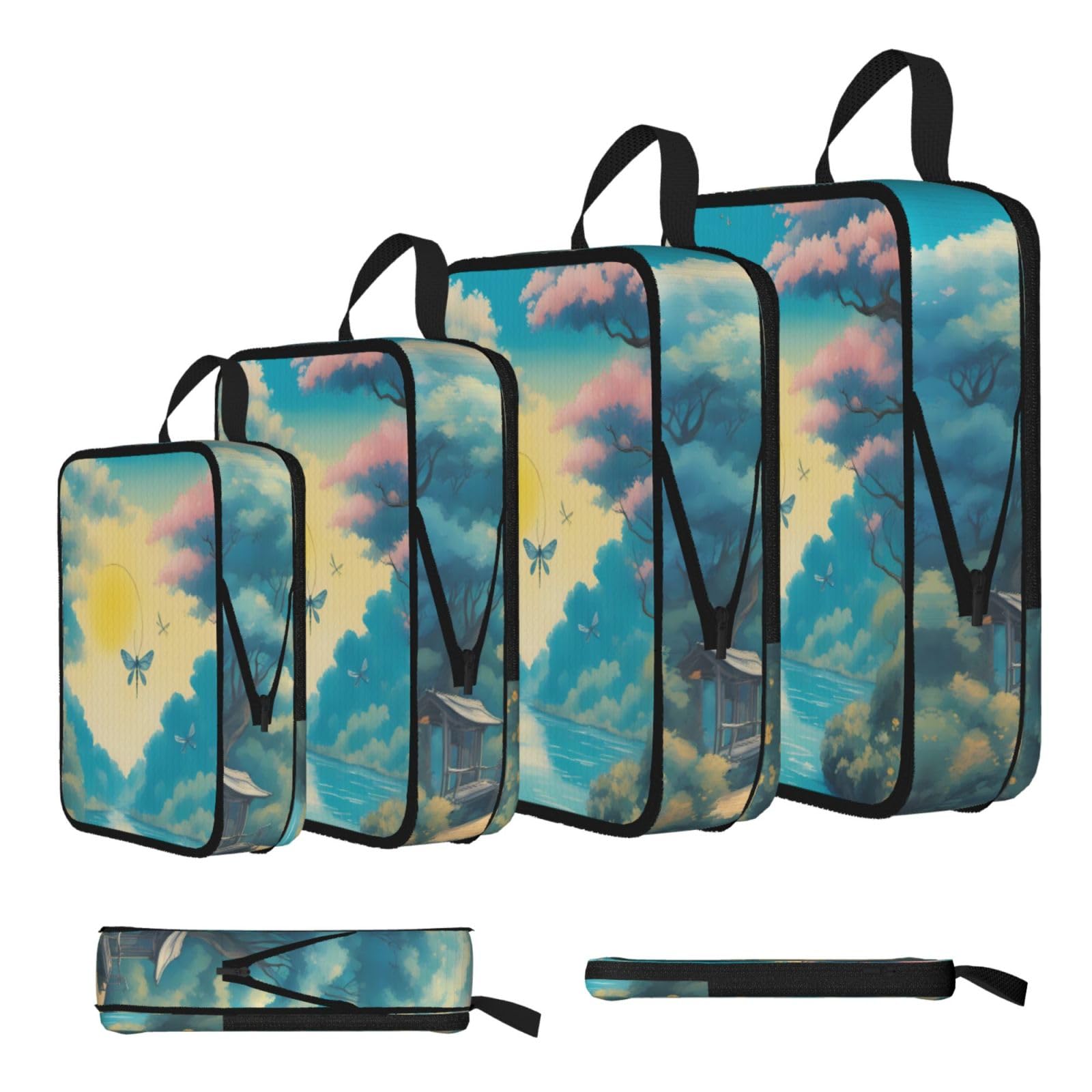 Sxzvvbn Black Beautiful Dragonflies Compression Packing Cubes 4 Piece Set