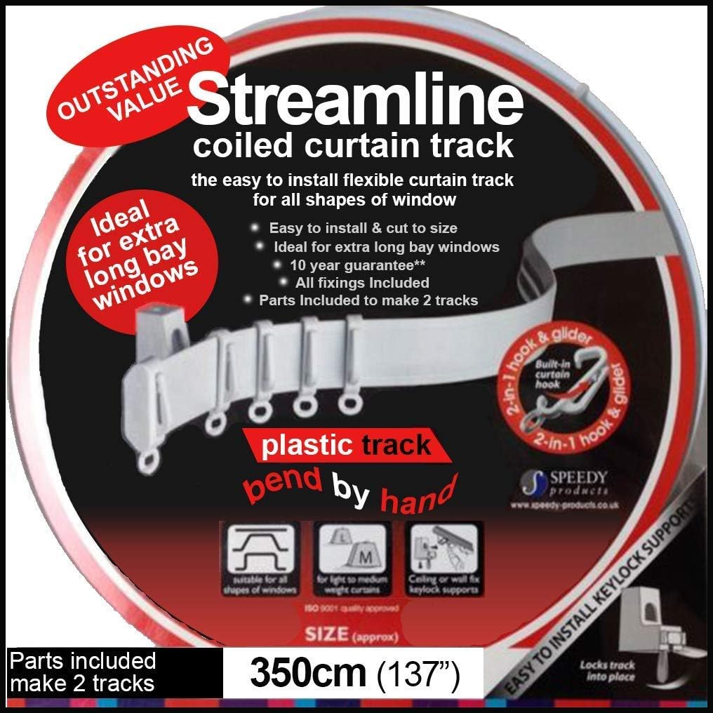 2X 3.5m Bendable Curtain Track for Straight & Bay Window Rail Top or Face Fix All Fixings