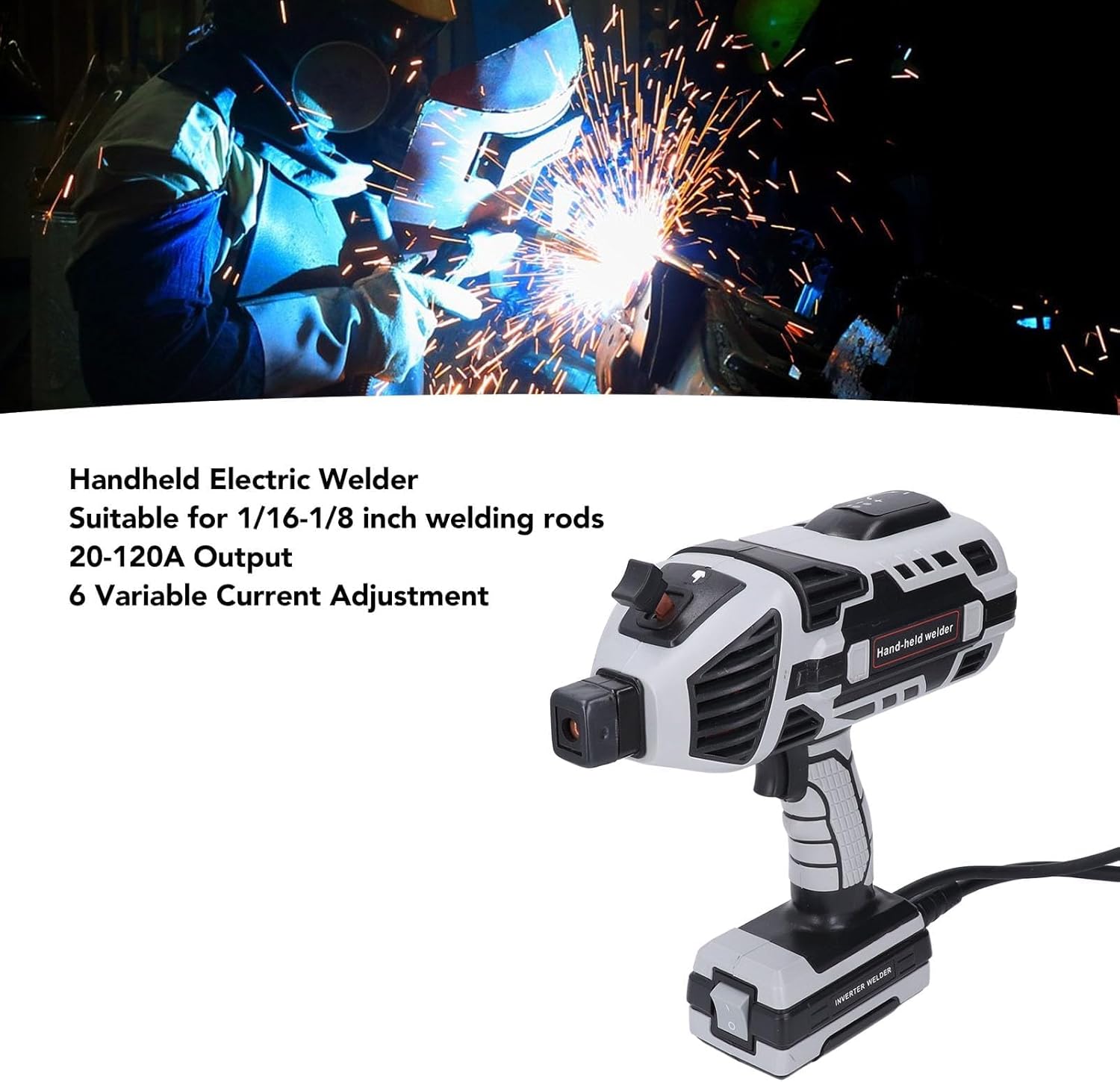 Handheld Welder Kit IGBT Inverter 6 Current Adjustment Electric Arc Welding Machine Portable for Home DIY Maintenance Gray (US Plug 110V)