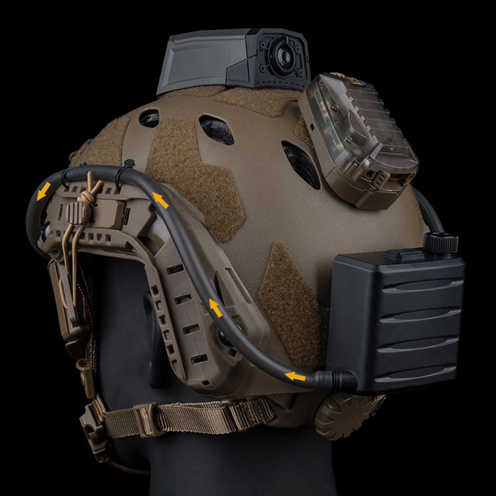 Déshumidificateur pour Lunettes, Désembueur Tactique avec Bouton Réglable Ventilateur Antibuée pour Lunettes avec Tuyau et Fermeture Velcro Pour Cyclisme Sports D'hiver et Opérations Tactiques