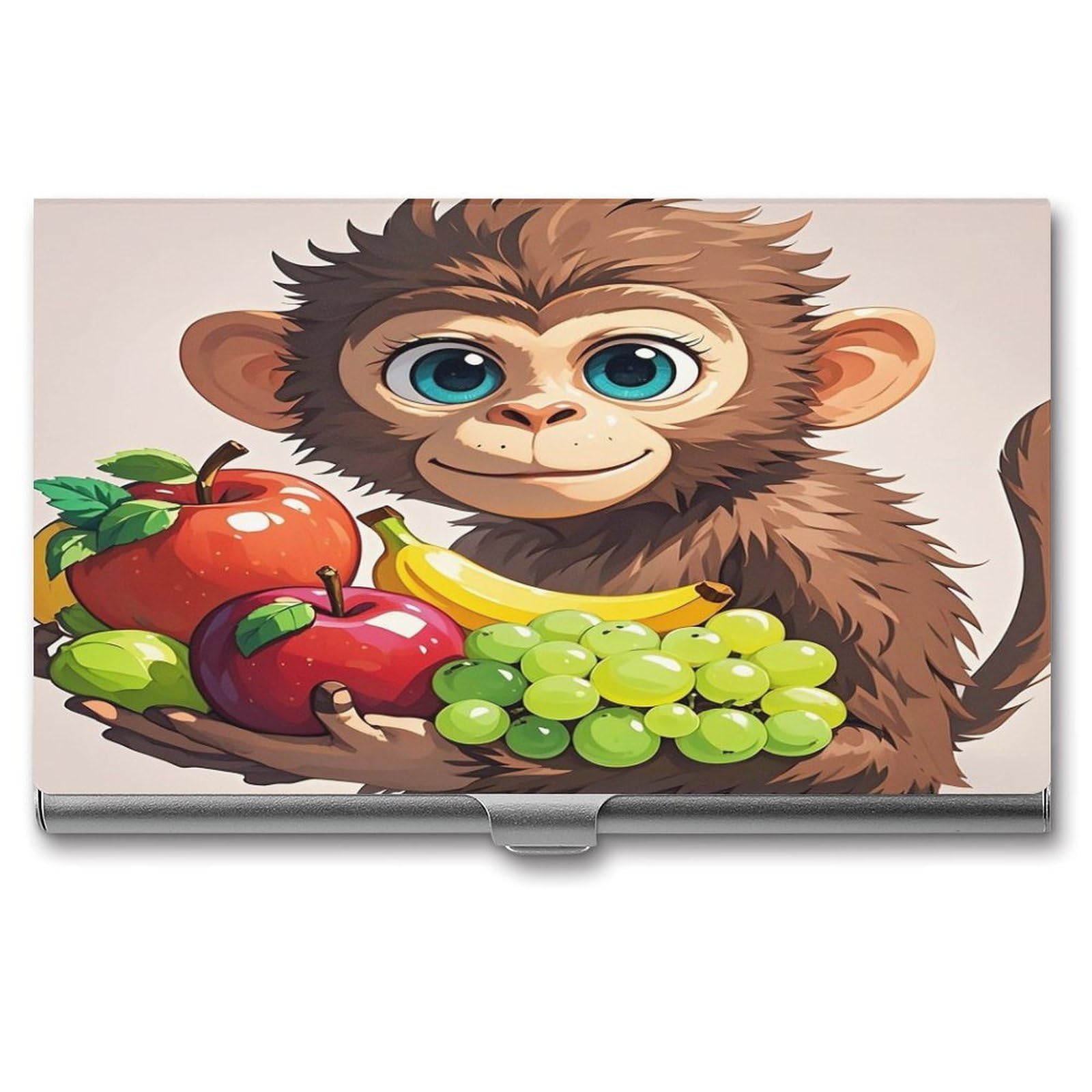 FekiLoot Monkey Holding Fruit Business Card Holder Aluminum Alloy Business Card Case Convenient to Carry Business Card Dispenser for Men Women