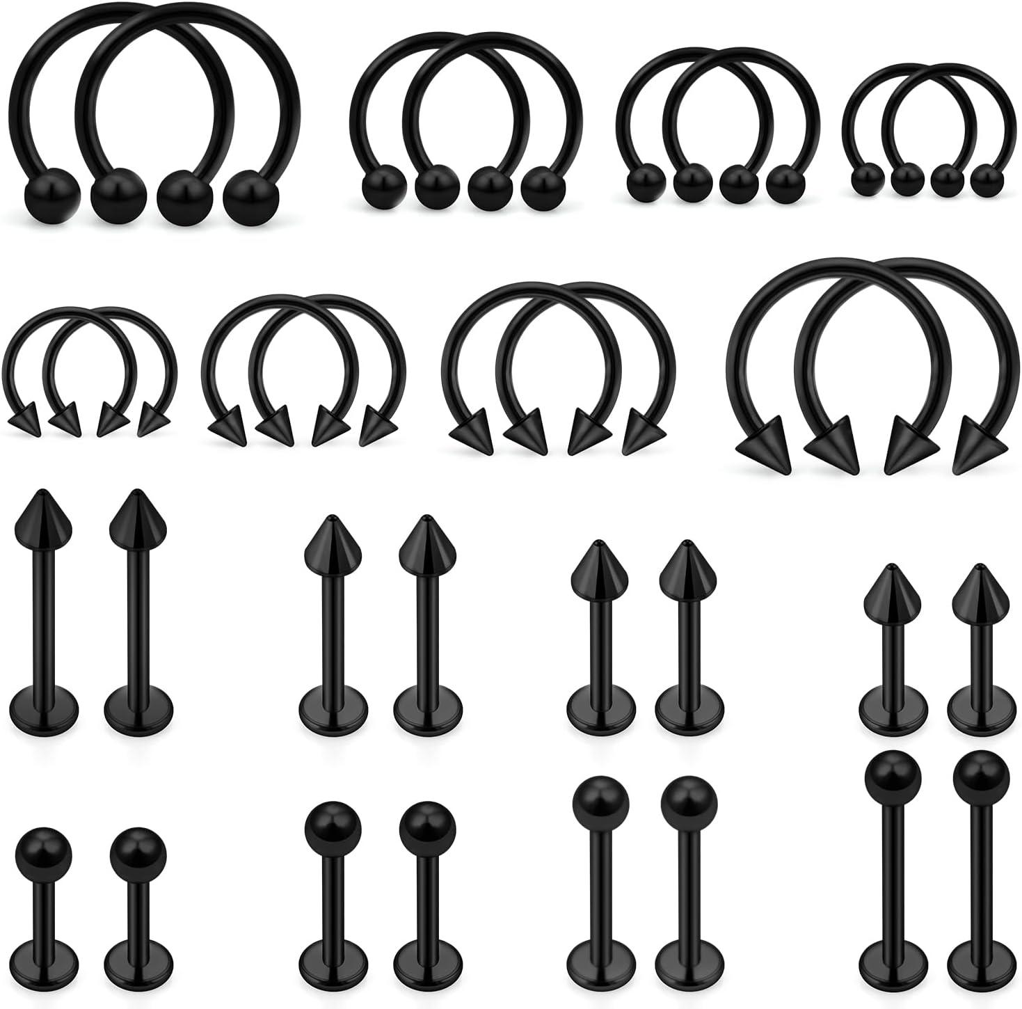 32PCS 16G Lip Rings Surgical Steel Snake Bite Jewelry Labret Jewelry Monroe Lip Barbell Ring Daith Tragus Helix Piercing Jewelry for Women Men 6mm/8mm/10mm/12mm