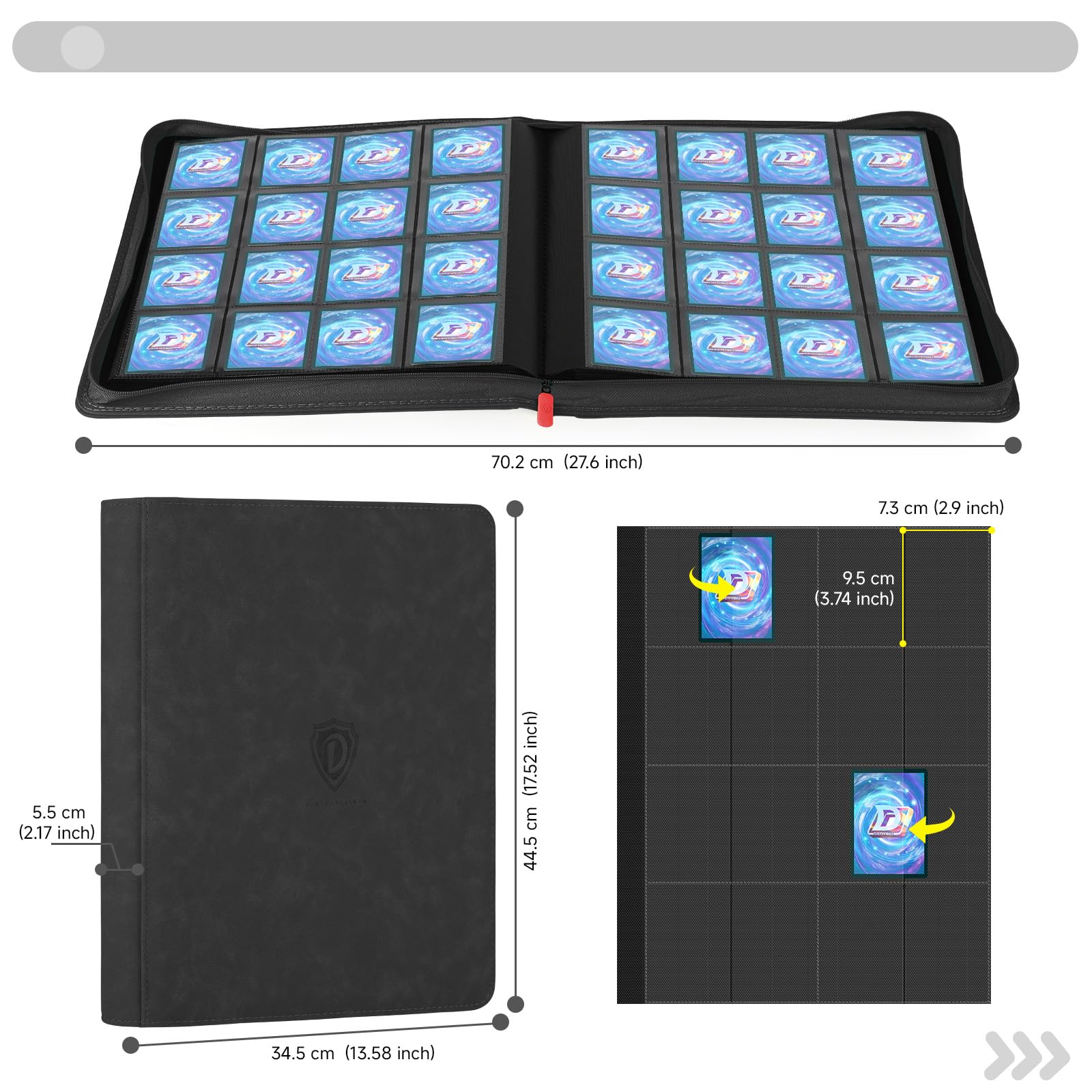 Sammelkarten Album für 1000+ Karten, 16 Fächer Karten Sammelalbum Groß mit Reißverschluss, Card Binder für 1024 Trading Cards, Tcg Binder für YuGiOh, MTG, Sportkarten, Spielkartenetc, Schwarz