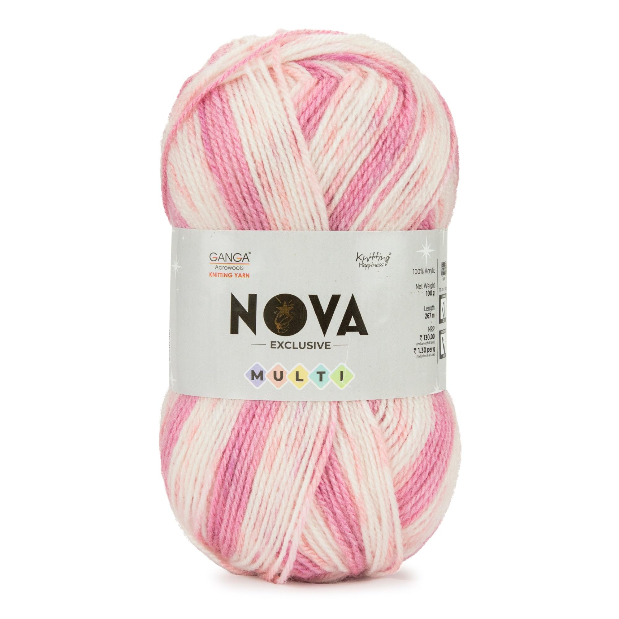 Ganga Acrowools Yarn -100% Acrylic Supersoft Knitting Wool Ball, (Pack of 1 Ball - 100 Grams). Suitable for Craft, Babywear Blankets, Ponchos mufflers, caps, Thick mota Needle Crochet Hook Thread; (NEM007 - Baby Blush)
