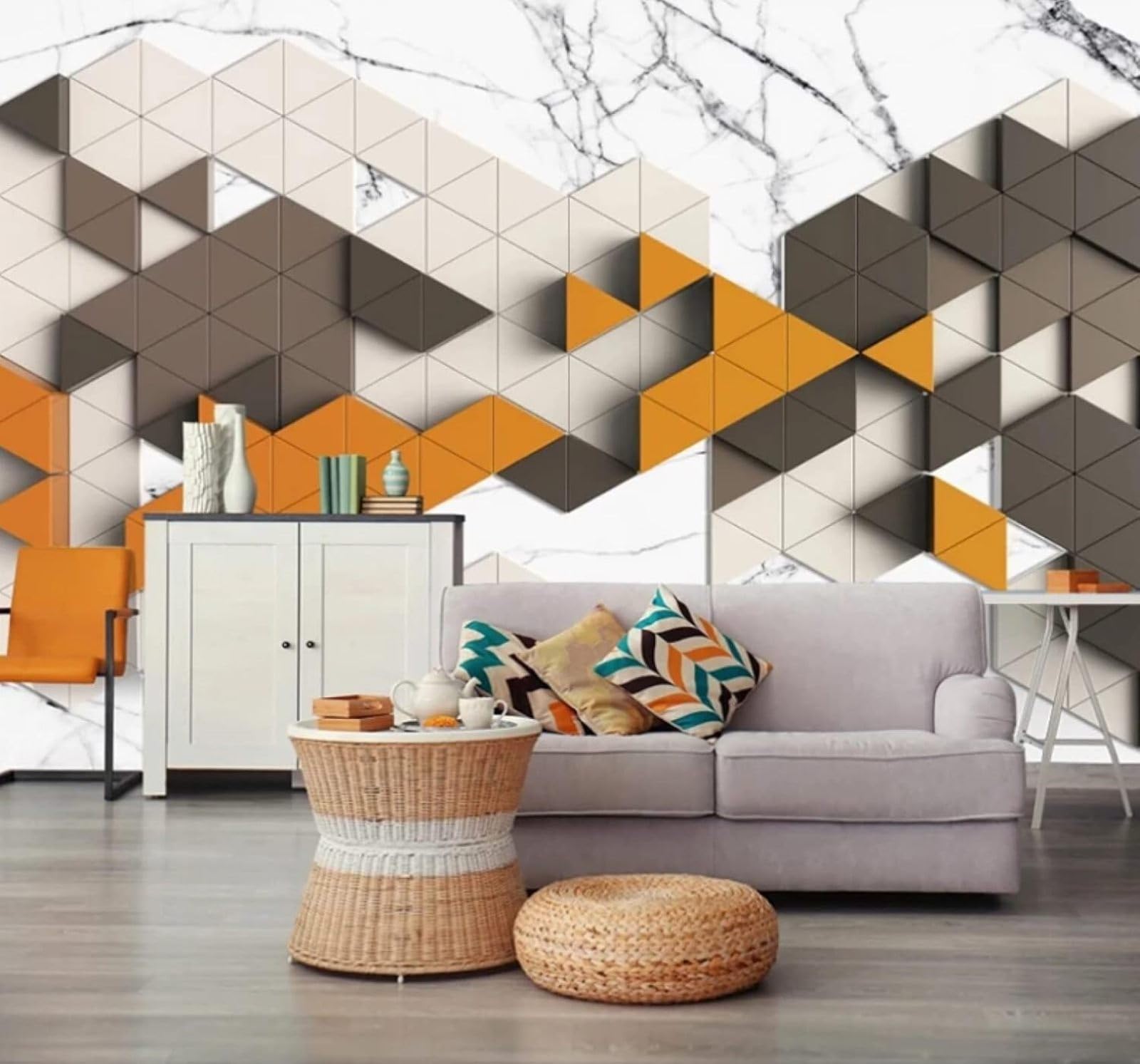 Wallpaper-3D-Xlm 430Cm×300Cm(B×H) Minimalist Three Dimensional Triangle Geometric Marble Effect 3D Wallpaper Easy Install Feature Office Living Room Sofa Bedroom Tv Background Wall Decoration-430Cm×300Cm
