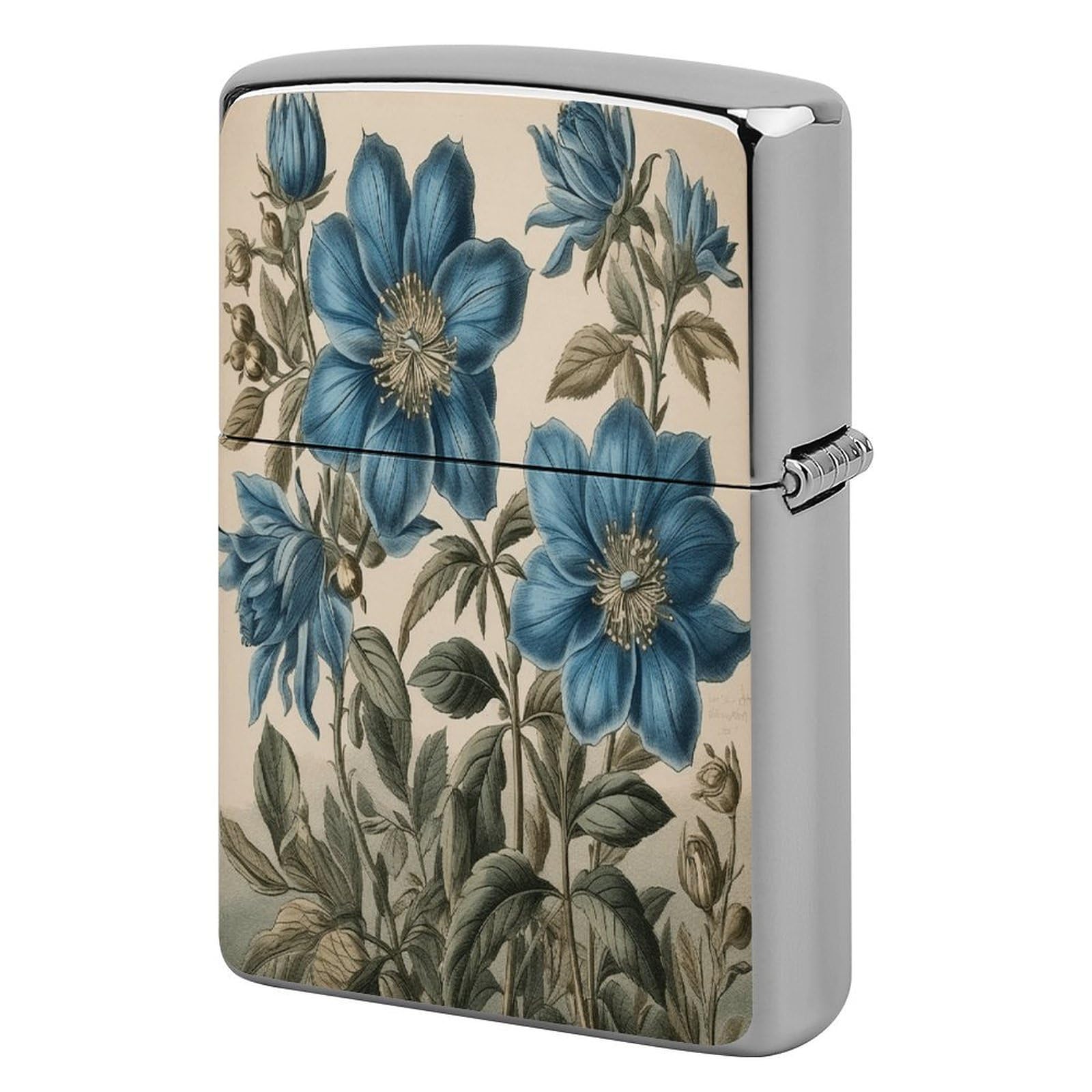Fekiloot Style Old Blue Flower Lighter Case Cover Metal Lighter Case