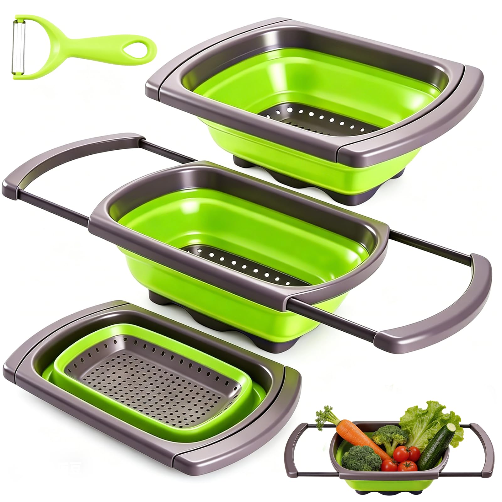 6 Quart Collapsible Colander Strainer, 2026 New Silicone Foldable Colander for Kitchen, Sink Strainer Basket for Draining Pasta, Vegetable, Fruits, Suitable for All Sink