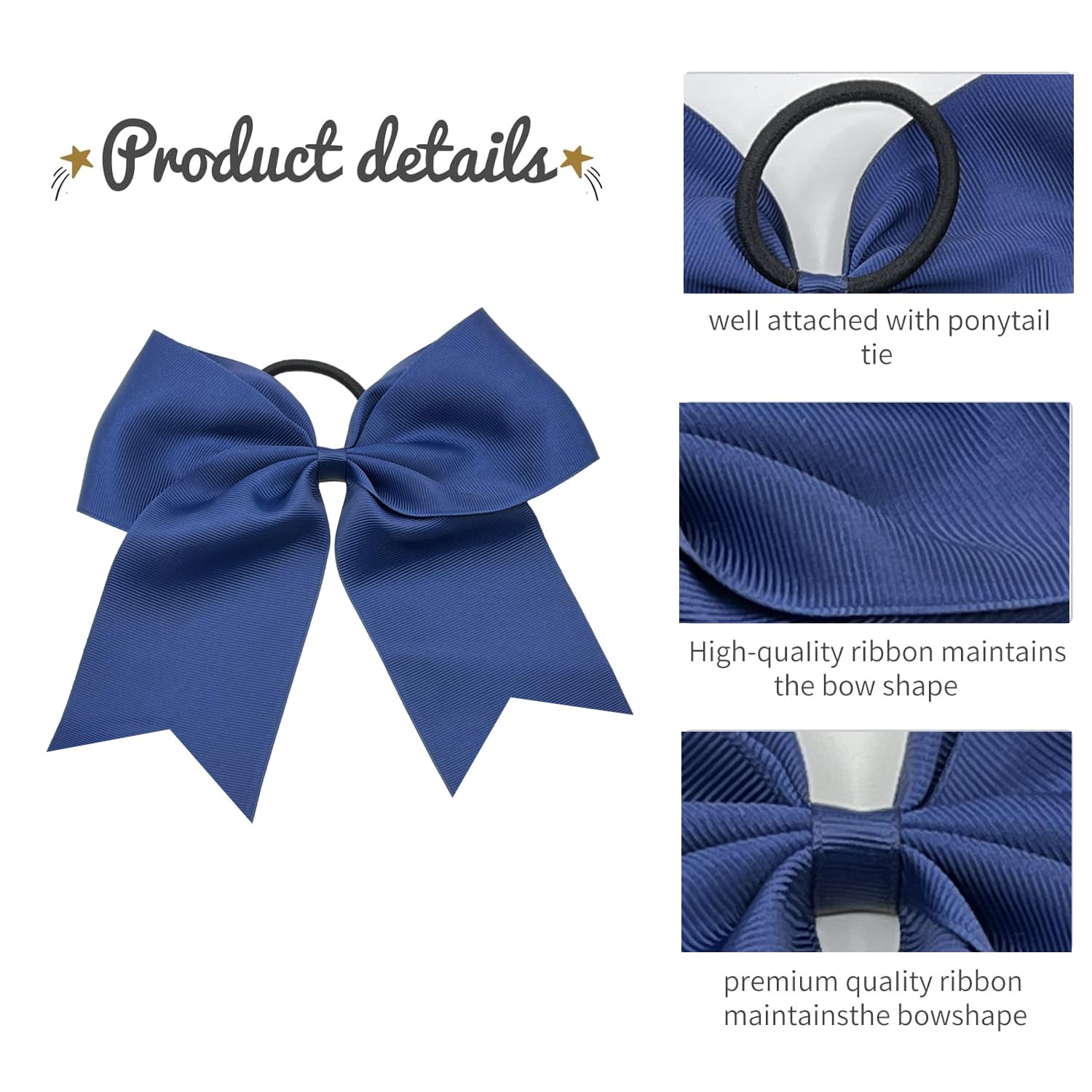 30 lazos grandes de 8 pulgadas, color azul marino, para cola de caballo, hechos a mano, para niñas, adolescentes, sóftbol, animadoras, deportes (azul marino)