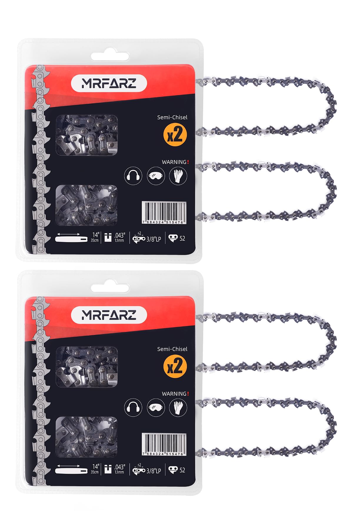 Cadenas de motosierra de 14 pulgadas, paquete de 4 cadenas, 52 eslabones de transmisión de 3/8 pulgadas, paso LP de 0.43 pulgadas, calibre R52 de bajo retroceso, cadenas de sierra de repuesto