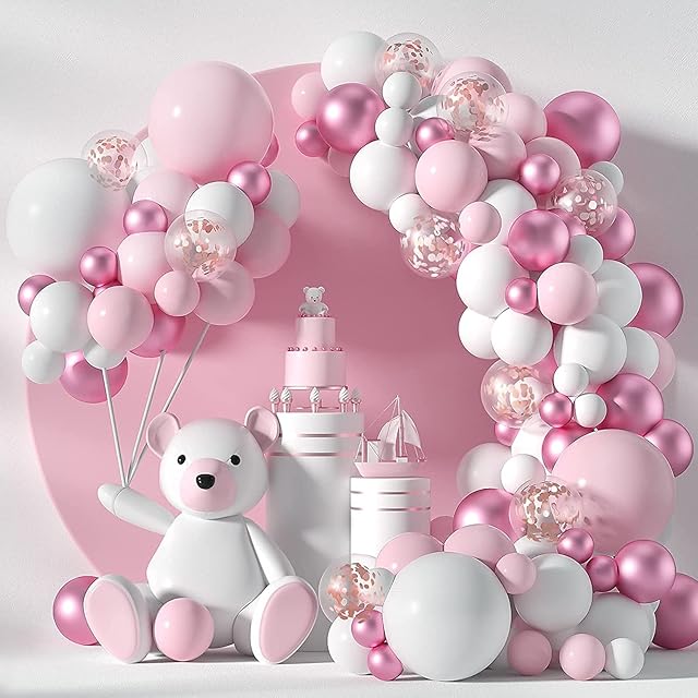 113pcs Balloon Arch Kit Pink  Balloon Garland Kit With Pink White And Barbie Pink Metallic Balloons Arch  Party Decorations For Birthday Baby Shower Wedding  Premium Latex Balloons
