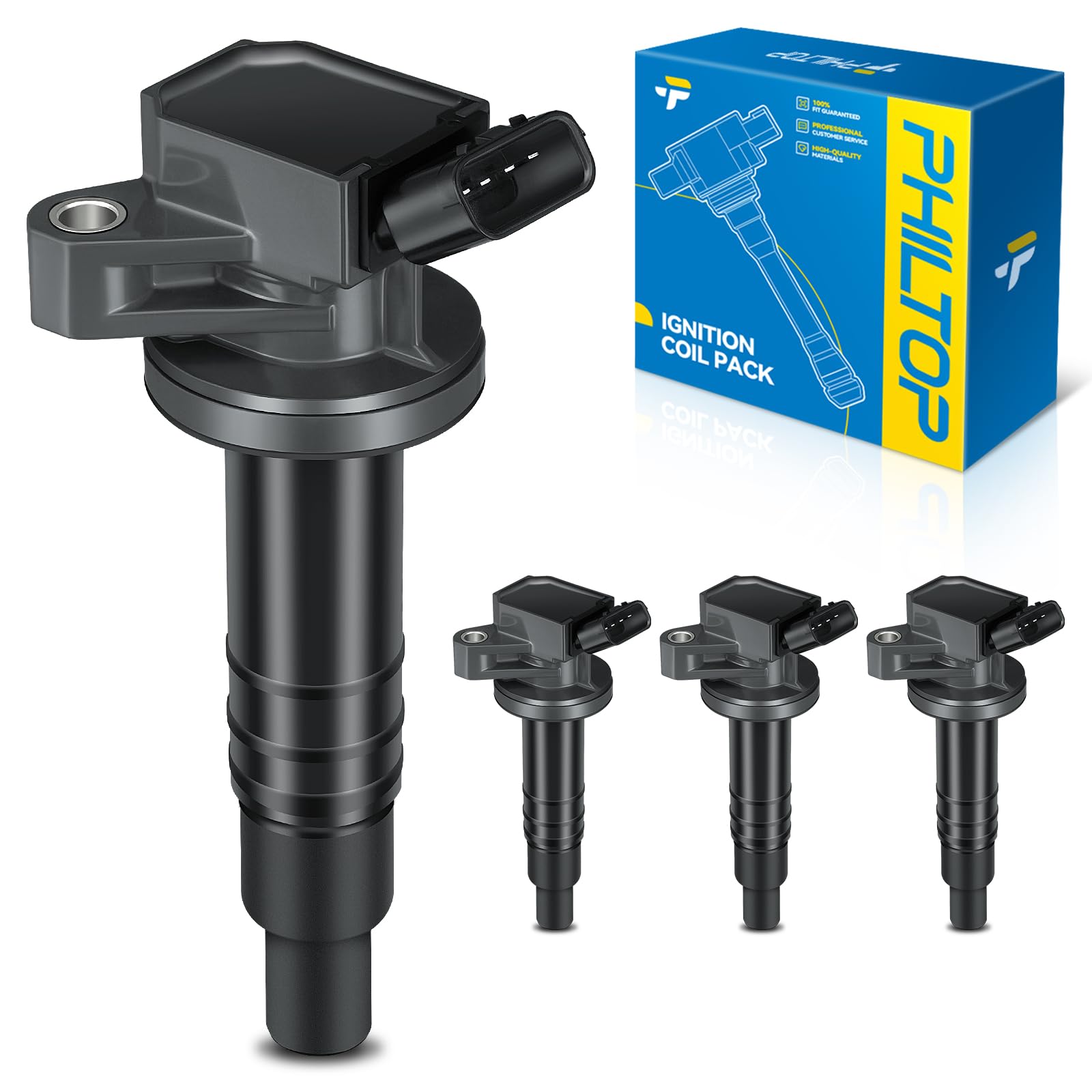 PHILTOP UF247 Ignition Coil 4 Packs Fit for 1999-2004 2007-2008 Corolla,2005-2006 Corolla 1.8L,2003-2006 Matrix 1.8L,2003-2006 Vibe 1.8L,2007-2008 Matrix,2000-2005 Celica 1.8L Vibe,Prizm,MR2 Spyder