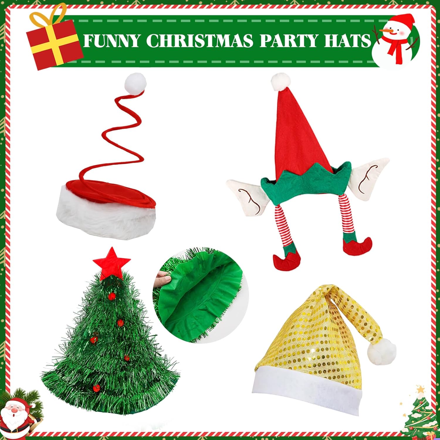 16 Pcs Funny Christmas Party Hats and Glasses for Photo Booth Props, 8 Christmas Costume Hats, 8 Xmas Eyeglasses, Novelty Christma s Tree Elf Pants Santa Hat Accessories For Xmas Party Props