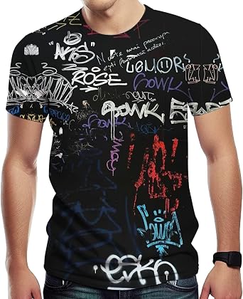 Mens Cool Tshirt with Hip Hop Graffiti Graphic Print, Street Novelty Tee Top, Best Birthday Gifts