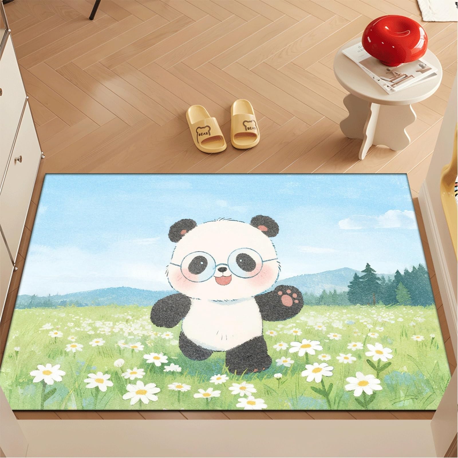 Tapis Entree Interieur Fleur De Panda Bleu Tapis D'entrée Facile à Nettoyer Antidérapant Lavable en Machine pour Chambre Cuisine Couloir Paillasson Interieur Exterieur 80x120 cm