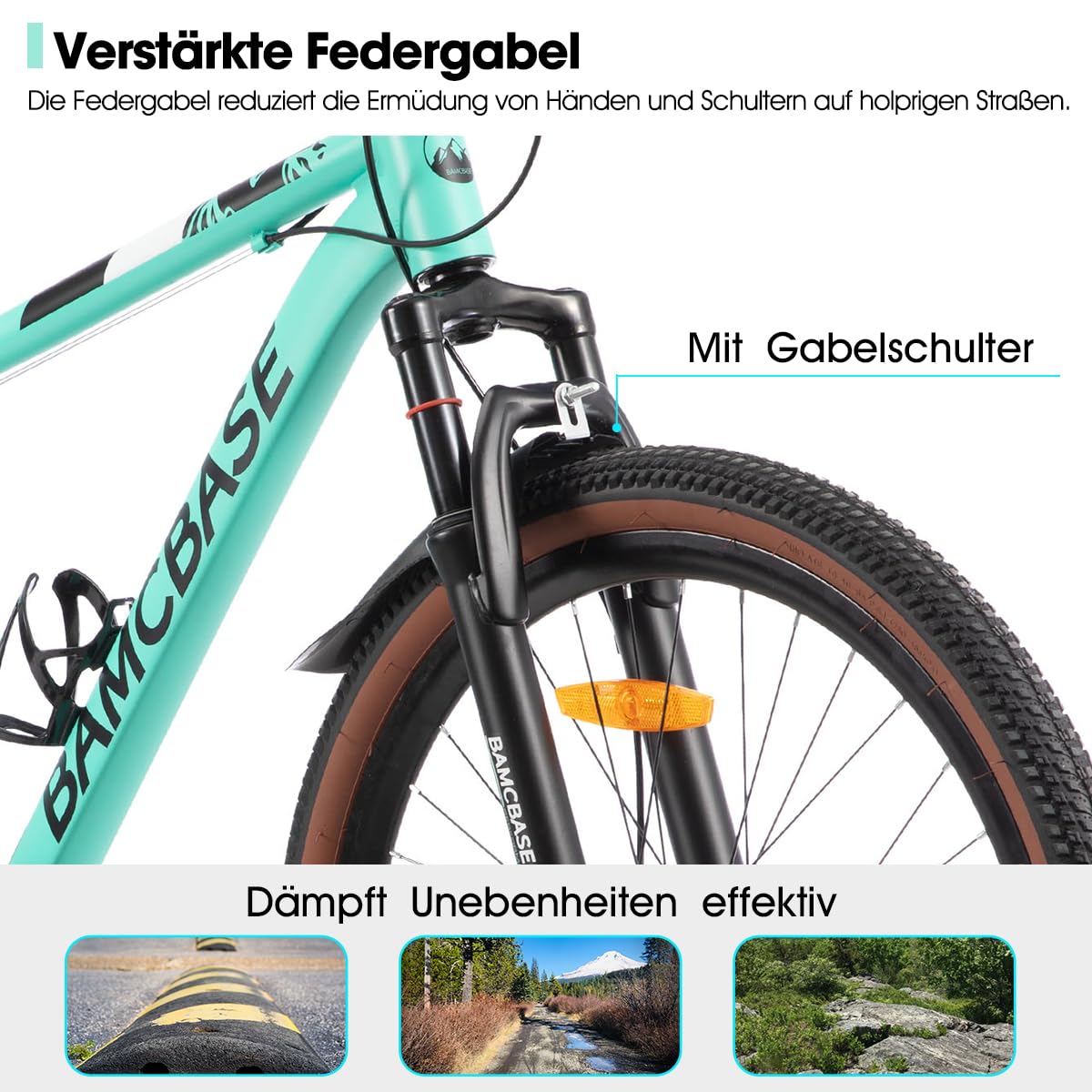 HILAND Bloomer Rower górski 26", MTB, męski i damski, 7-biegowy rower z mechanicznym hamulcem tarczowym, aluminiowa rama Hardtail, uniseks, dla dorosłych, kolor zielony