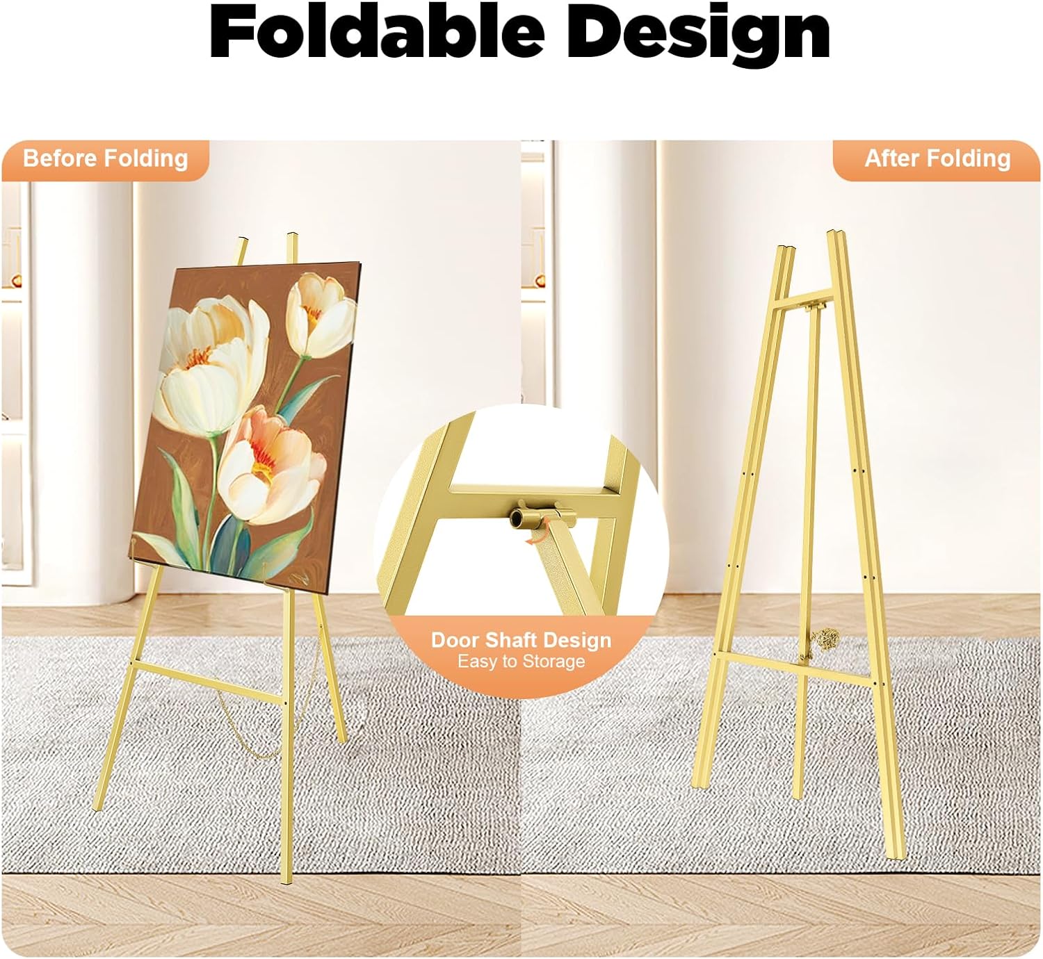 2 Pack Gold Easel Stands, 40.95in Tall Steel Pipe Portable Floor Easel Stand, Display Easel Stand Decorative Easel Gold Sign Stand for Wedding Party Decorations, 19.7 * 24.4 * 40.95in