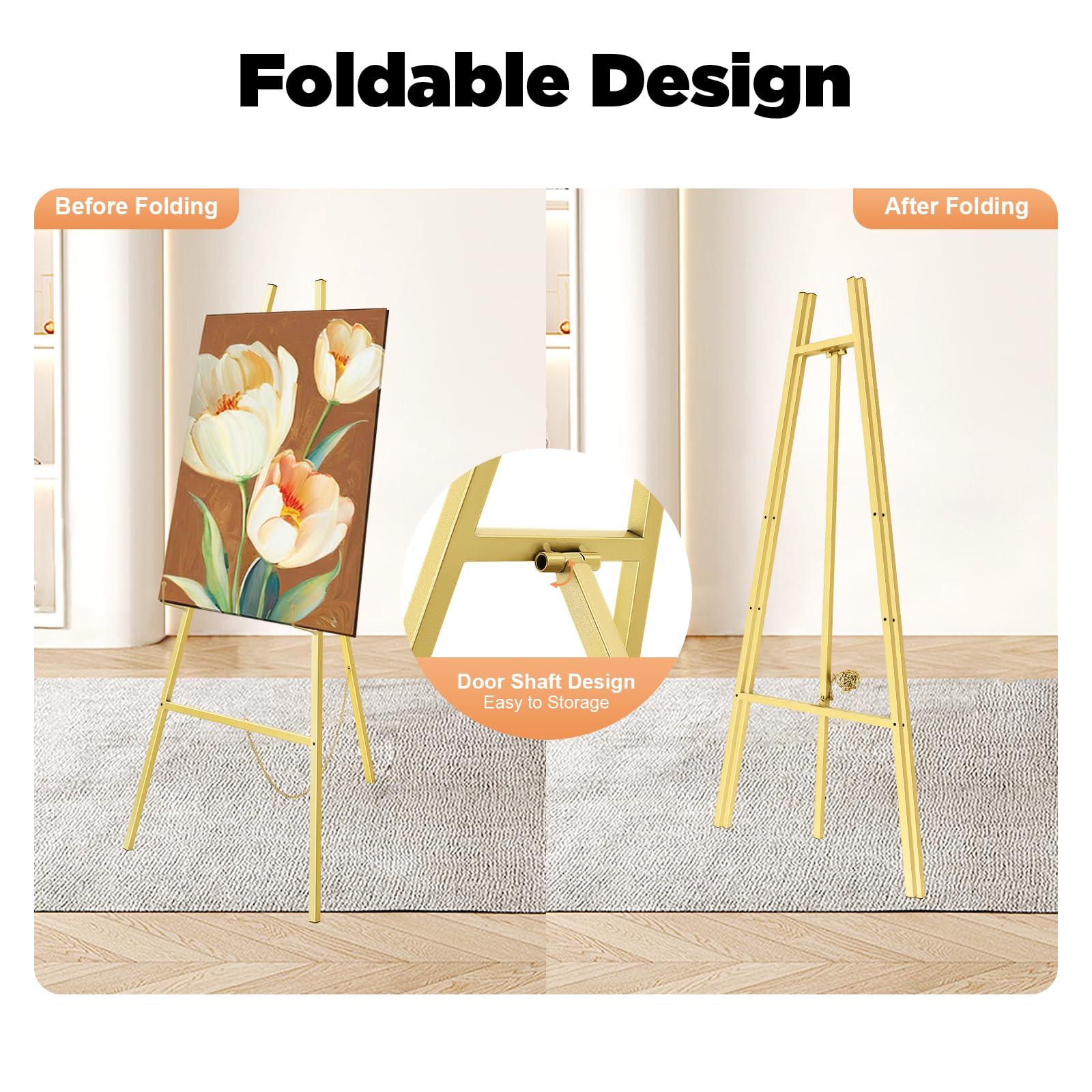 2 Cavalletti Da Tavolo Regolabili In Oro Champagne, Struttura In Acciaio Portata 5kg, Altezza 50-104 Cm, Pieghevoli Per Matrimoni E Quadri