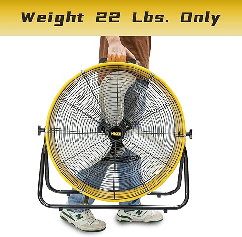 Miniatura 3 de HiCFM Ventilador de tambor portátil de alta velocidad de 8200 CFM de 24 pulgadas con potente motor de 1/3 HP, hoja turbo, diseño de bajo ruido de 3