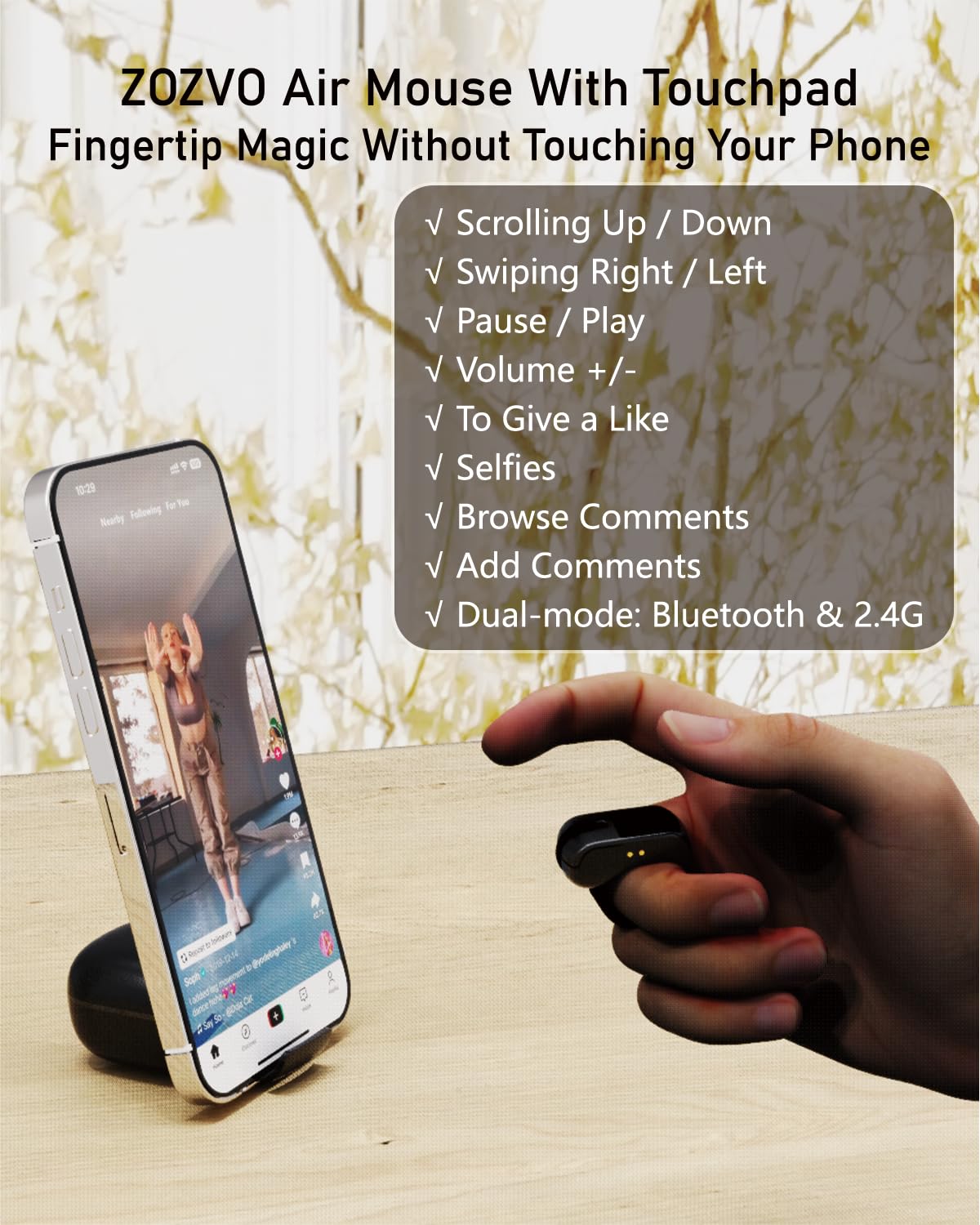 Air-Fingerring-Maus mit Touchpad, Bluetooth/kabelloser Scroller für PC/iOS/Android, Fernbedienung für Kamera/Videoaufnahme/Kindle-App (schwarz)