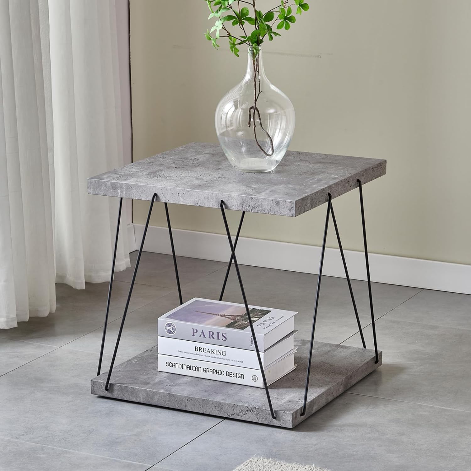 Btrpily Wooden Coffee Table - Modern Marble Coffee Table， Contemporary, Stylish, High-End Furnishing for Your Living Room (Grey Marble, Square)