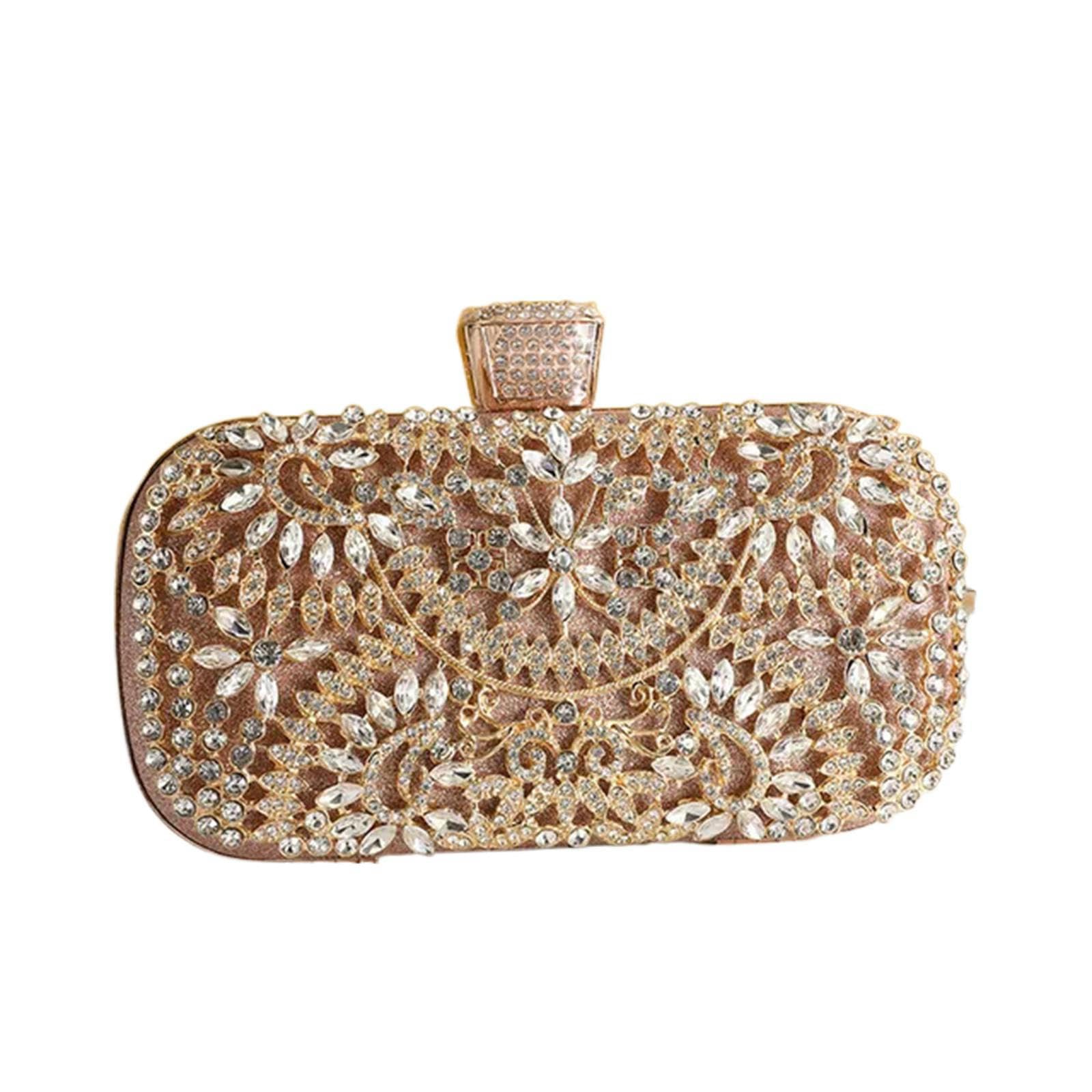 Pochette Donna da Borsa Borse da Sera Mini Hollow Dinner Bags Abito da Donna Clutch Bags Bridal Wedding Banquet Borse A Mano-Champagne